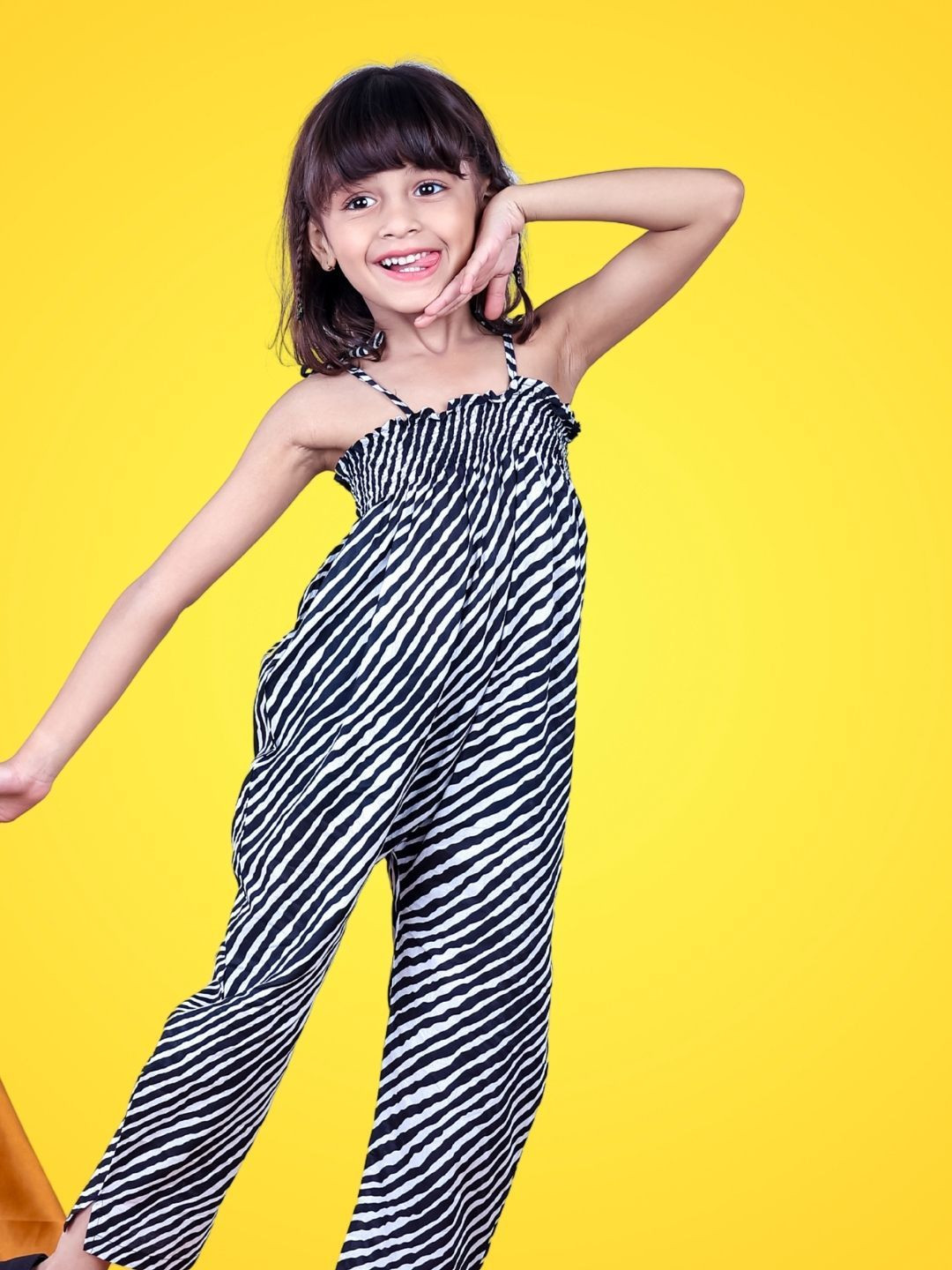 Tura Turi Girls Striped Monochrome Basic Jumpsuit