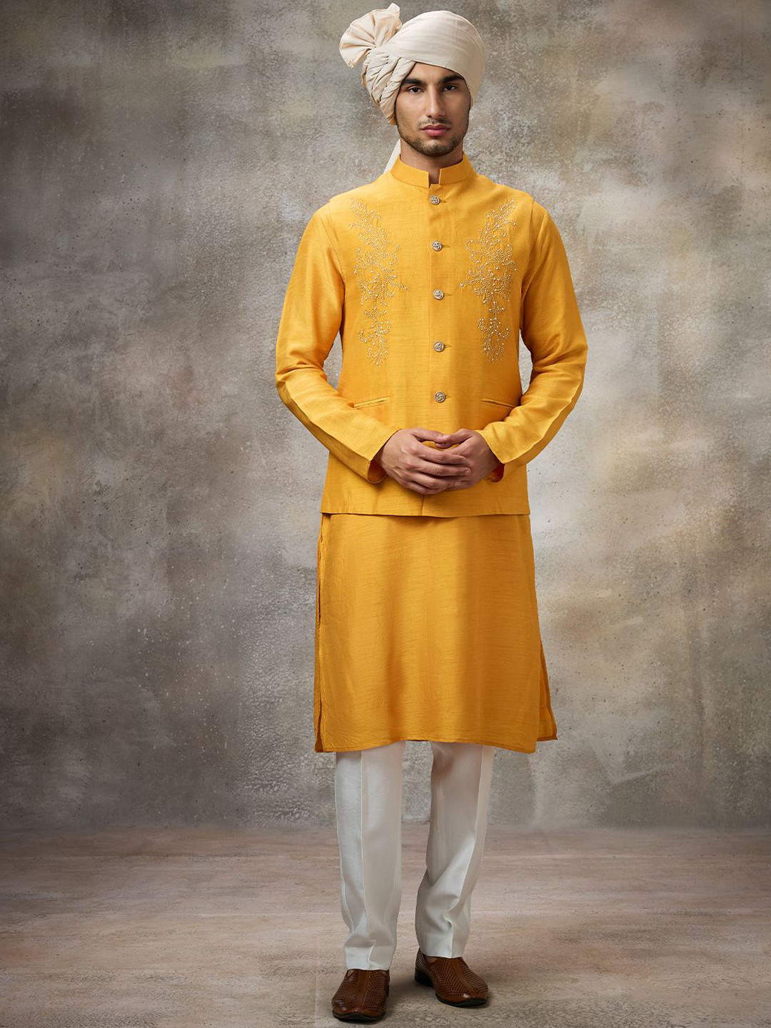 Rivaar By Rocky Star Embroidered Beads and Stones Kurta With Trousers & Nehru jacket