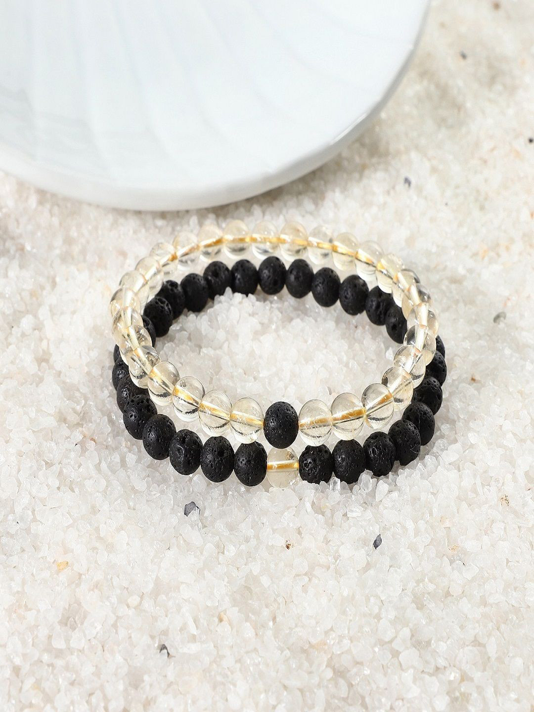 Nirvana Unisex Set Of 2 Citrine and Lava Bracelet