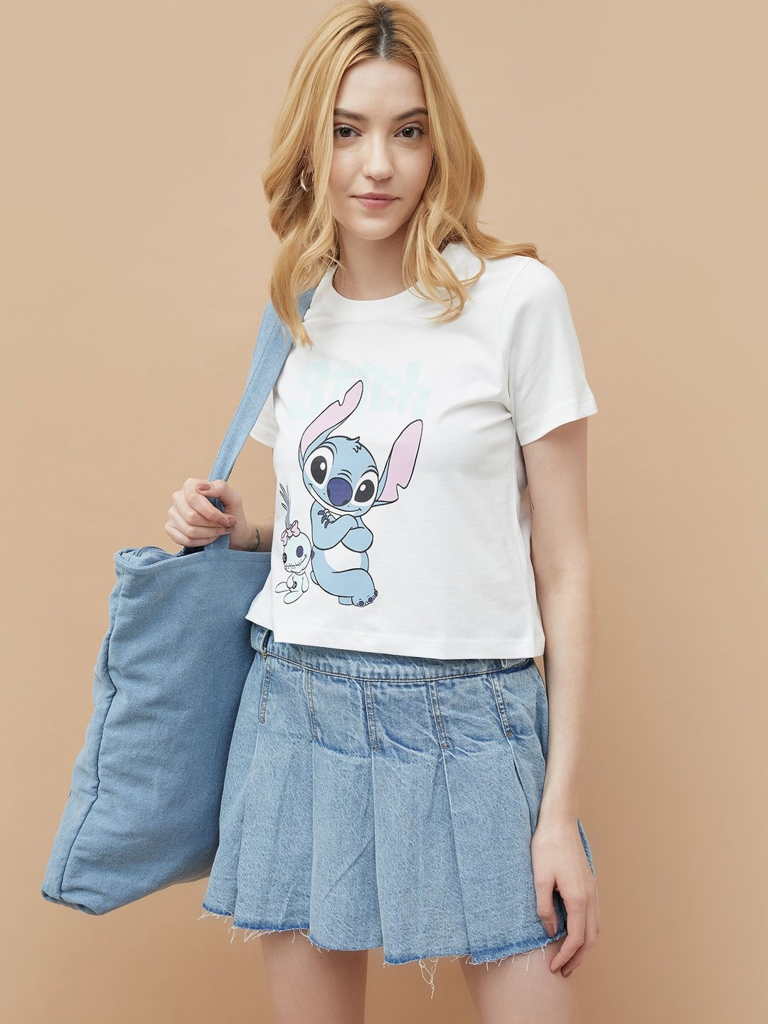 Ginger by Lifestyle Women Stitch Graphic Printed Round Neck Cotton T-shirt
