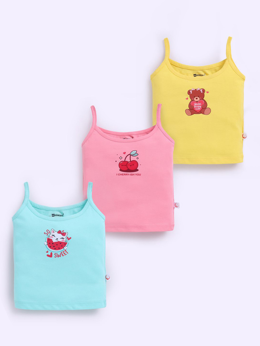 MooNKids Infant Kids Pack Of 3 Printed Cotton Basic Vests