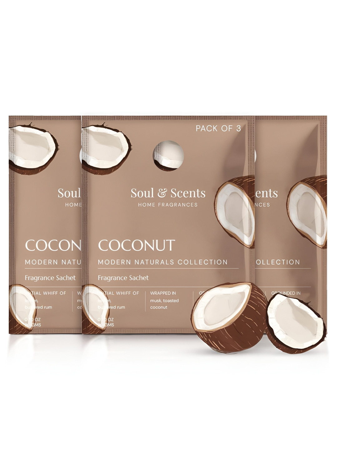 SOUL & SCENTS Pack of 3 Coconut Fragrance Sachet 20g Each
