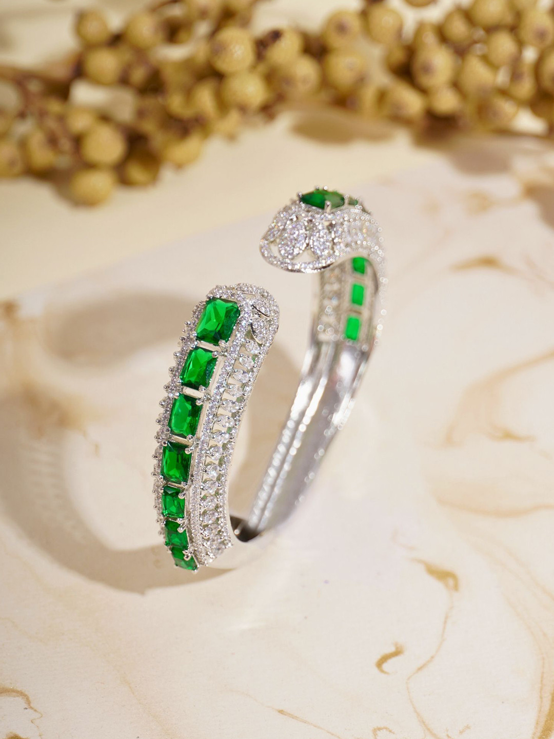 CURIO COTTAGE Silver-Plated Cubic Zirconia Studded Cuff Bracelet