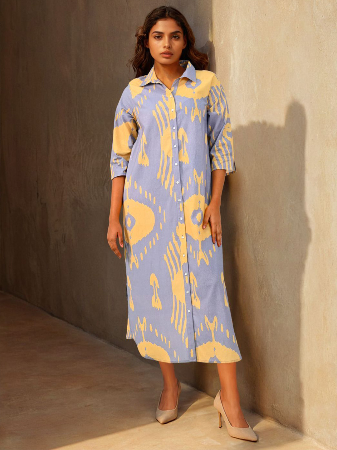 Zolo Label Women Lilac Printed Cotton Shirt Dress