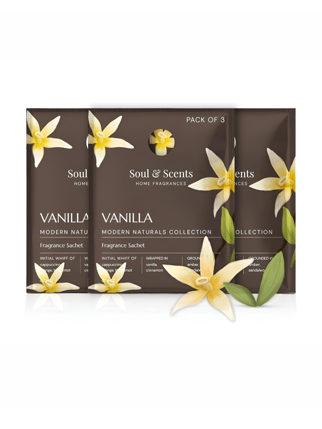 SOUL & SCENTS Pack of 3 Vanilla Fragrance Sachet -20gm Each