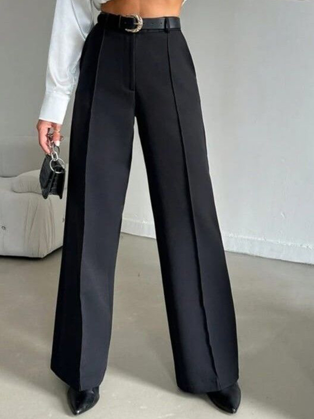 Next One Women Smart Straight Fit High-Rise Easy Wash Pleated Trousers