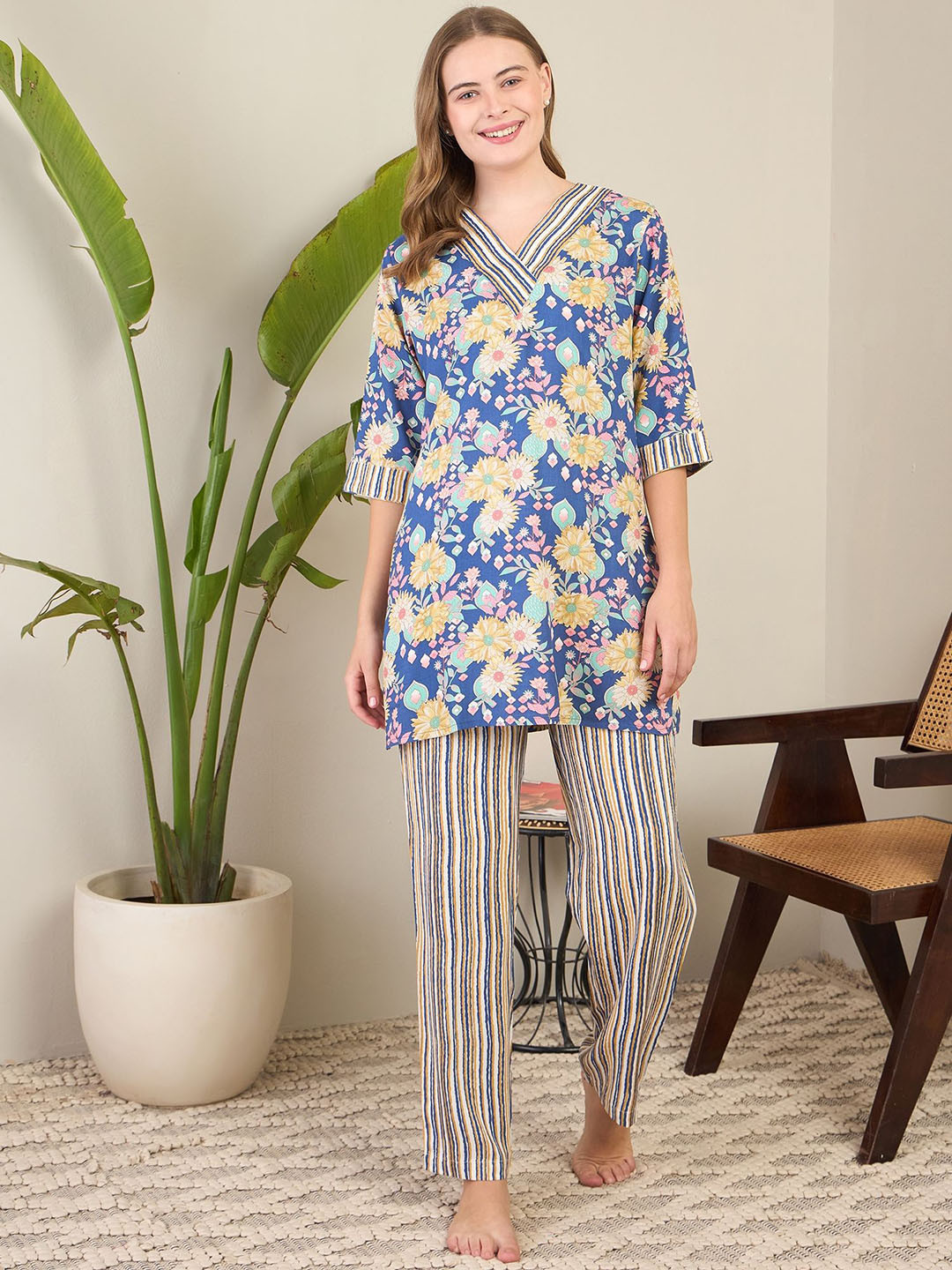July Women Floral Print Top and Pyjamas Night suit