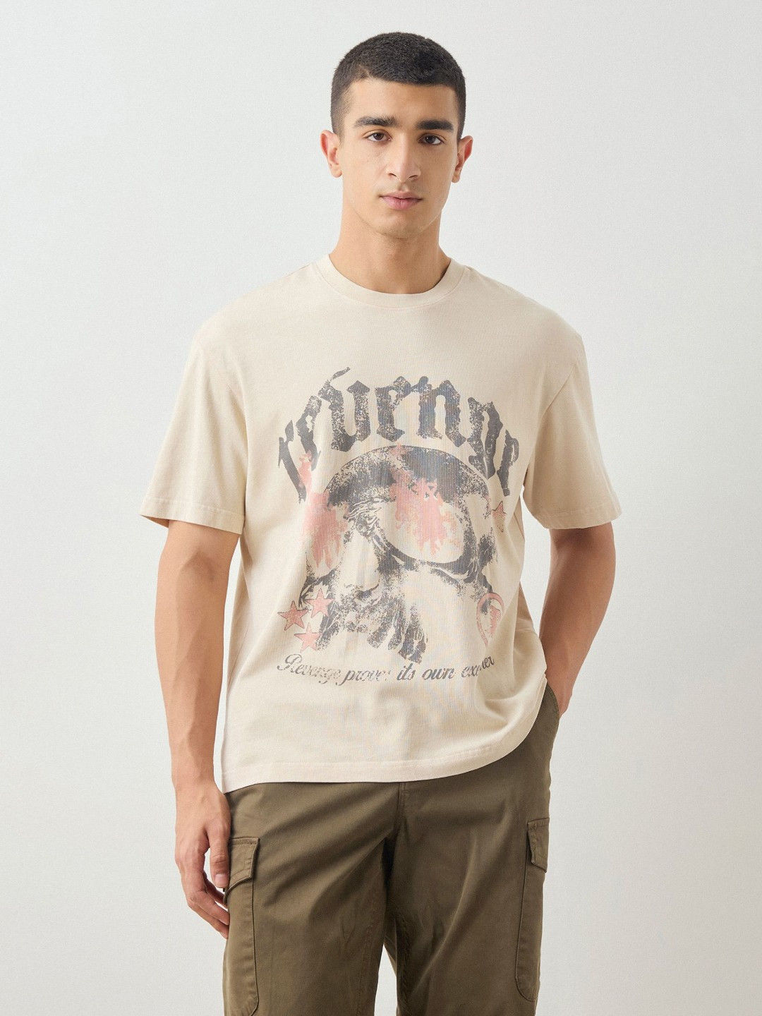 Red Flame Men Graphic Printed Round Neck Cotton Relaxed Fit T-shirt