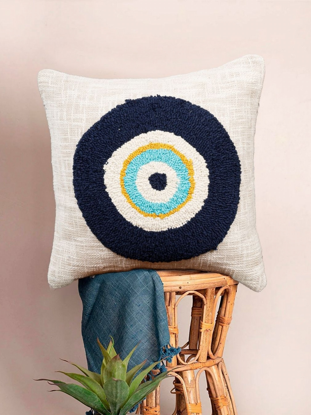 HOMADORN Ultra Soft Off White Embroidered Polyester Silk Breathable Cushion Cover -16x16In