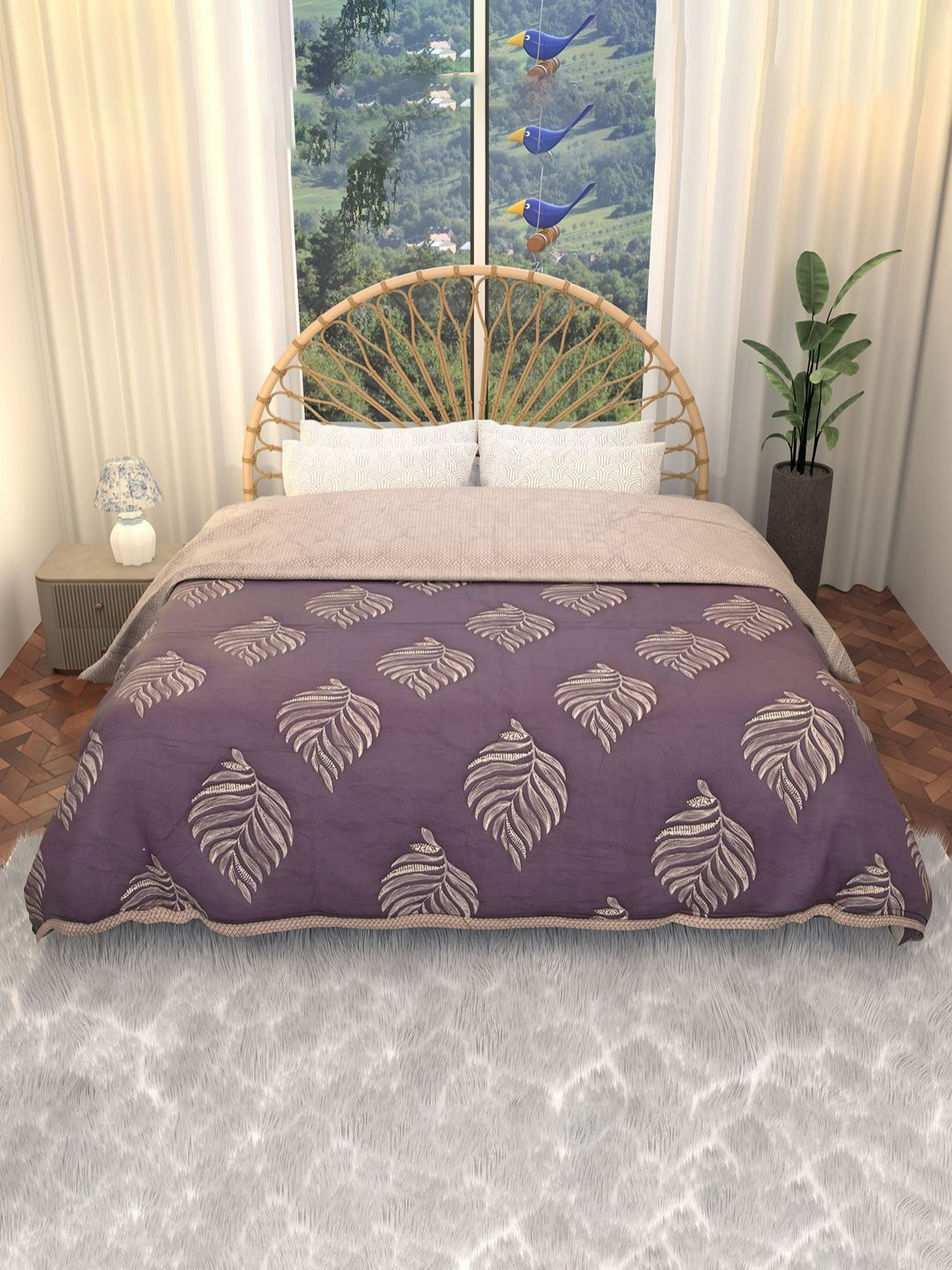 Myntra Elegant Homes Purple Floral Microfiber AC Room 210 GSM Double Bed Comforter