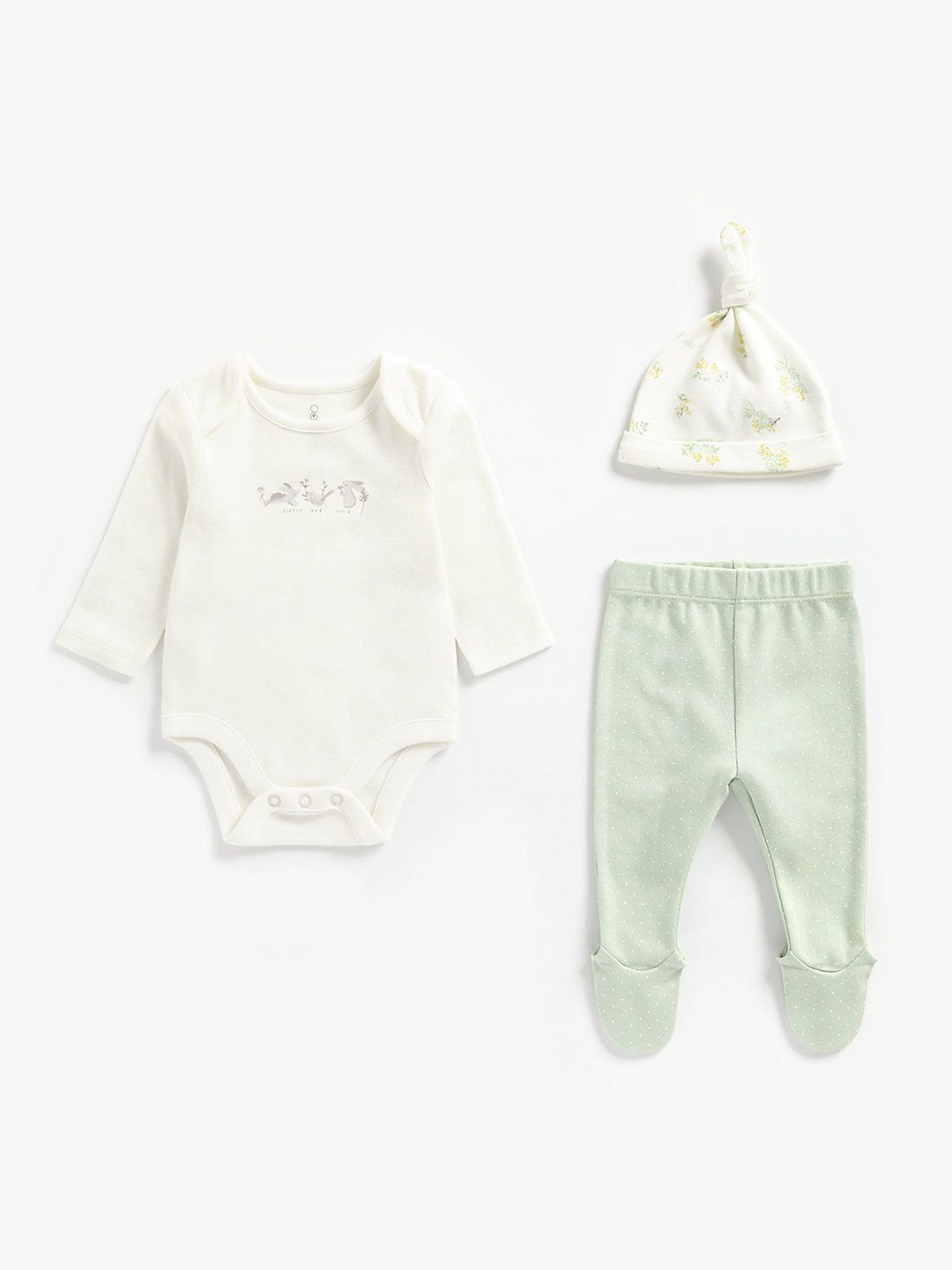 mothercare Girls Woodland Printed Pure Cotton Bodysuit Set With Cap