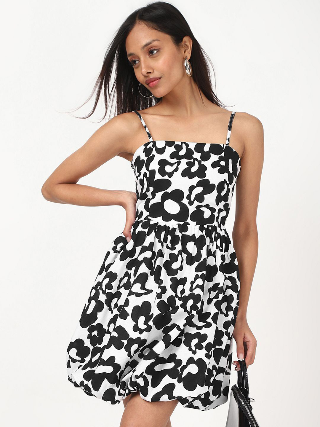 Bewakoof FLoral Print Shoulder Straps Fit & Flare Aove Knee Dress