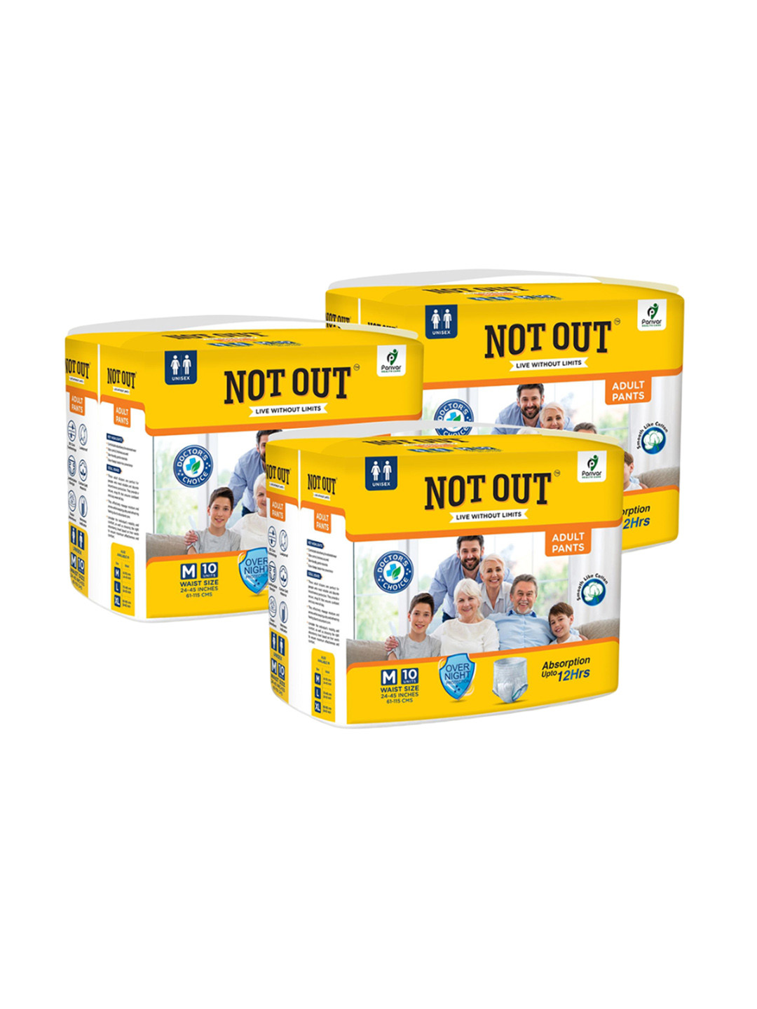 Not Out Set Of 3 3D Core Technology Diapers - 10 Pieces Each - M