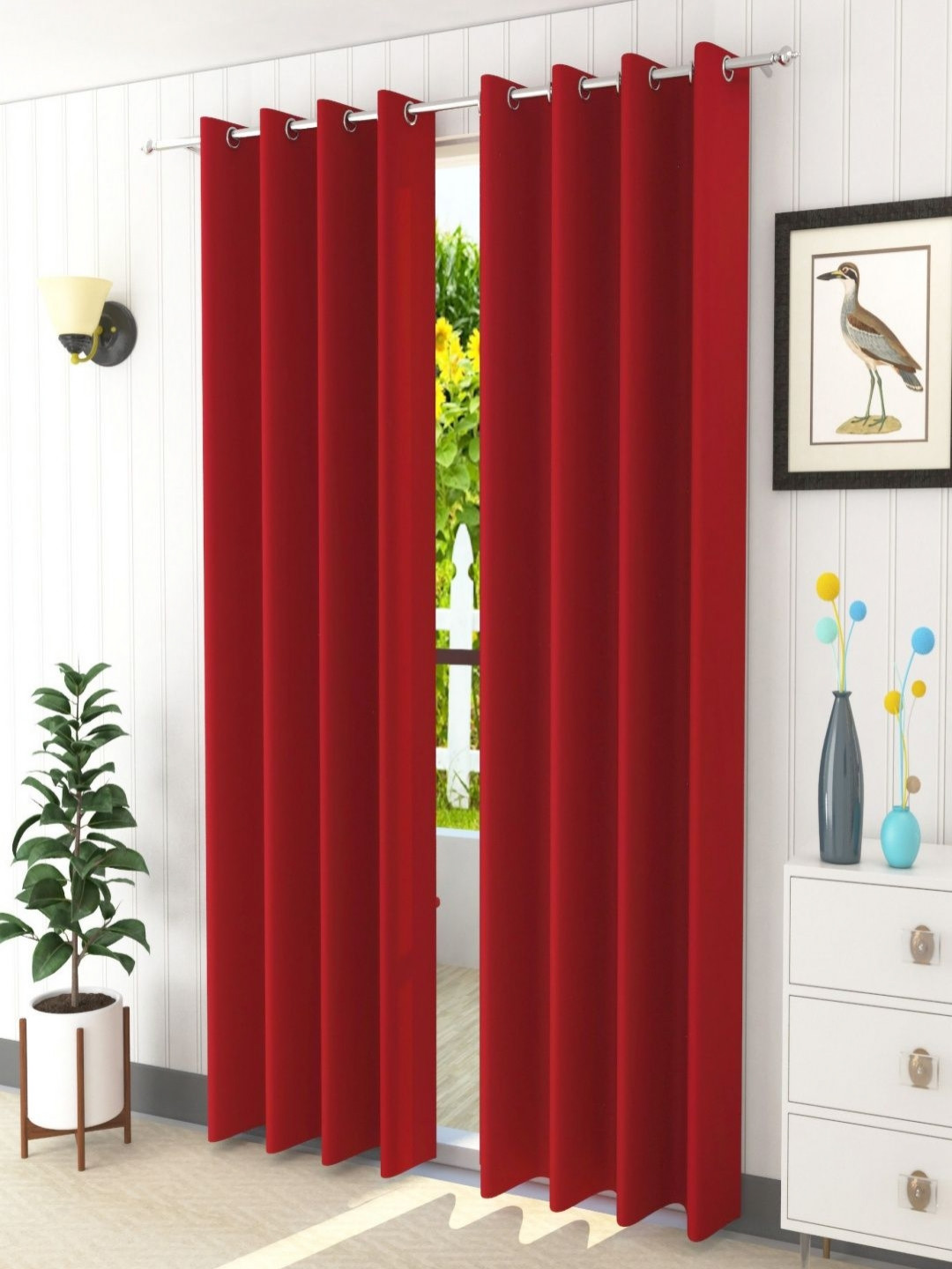 Aura Maroon 2 Pieces Black Out Door Curtains