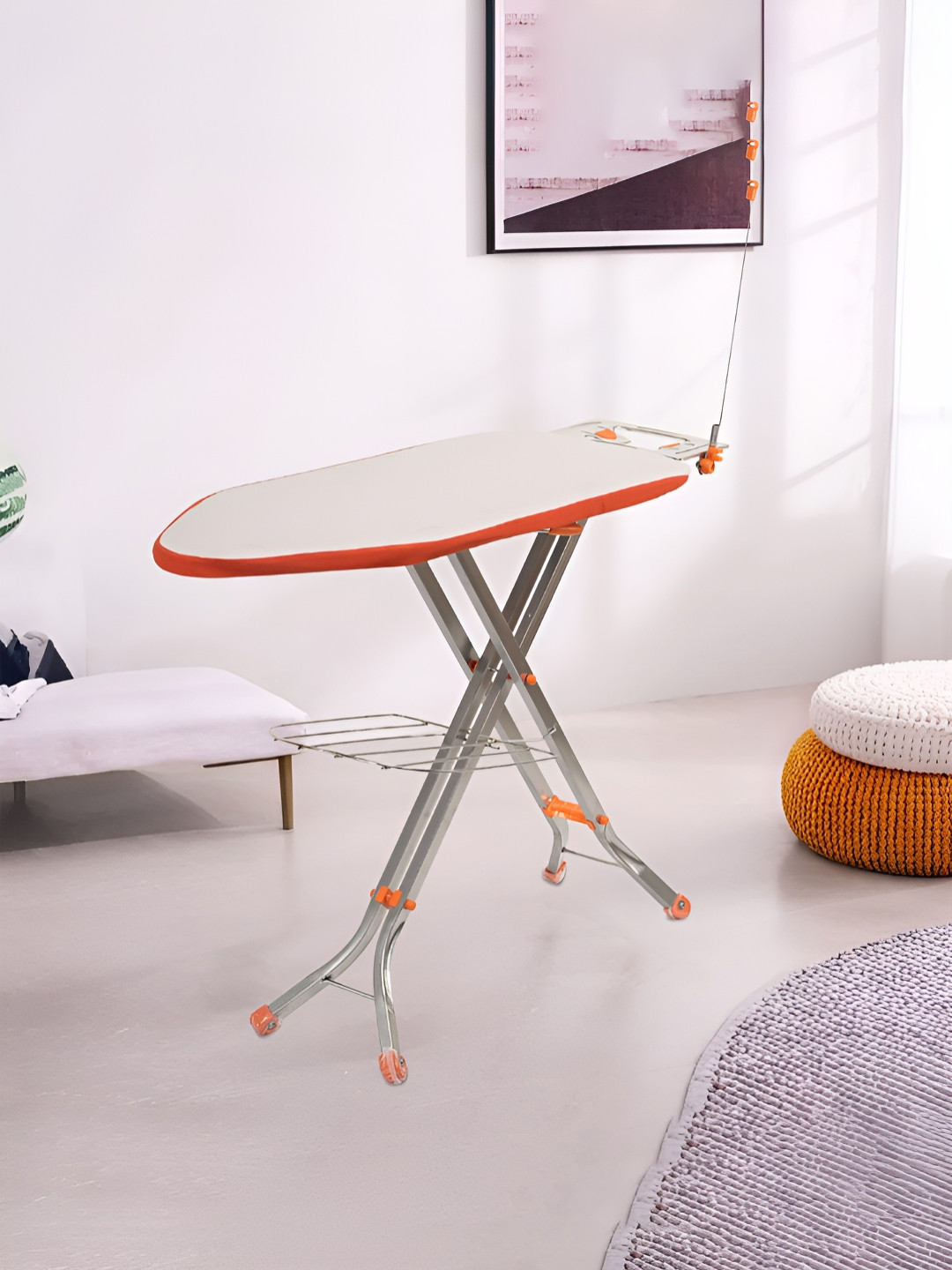 Myntra Elegant Homes White & Orange-Colored Metal Adjustable & Foldable Iron Stand