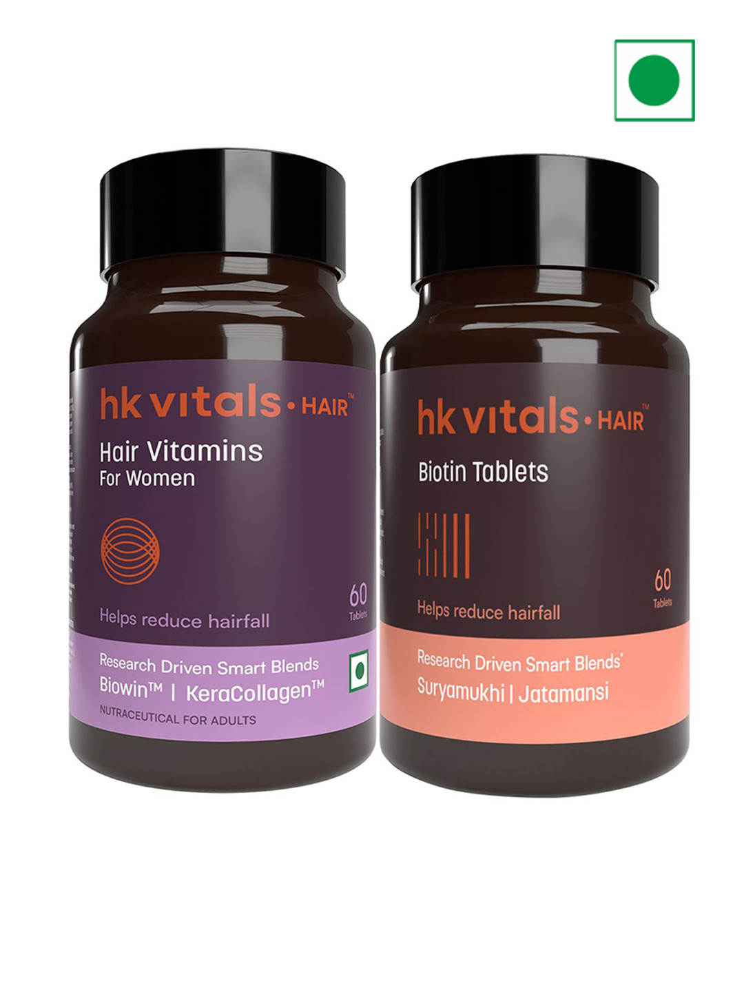 HK VITALS Set Of 2 Hair Vitamins Tablets & Biotin Tablets- 60 Tablets Each