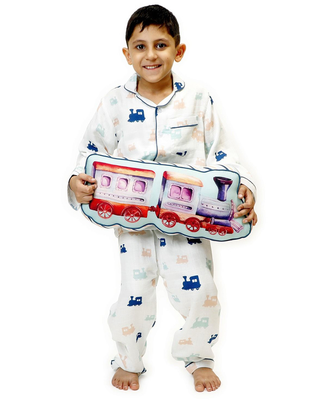 Snuggly Spaces Ollie the Train Boys Bamboo Muslin Printed Night Suits