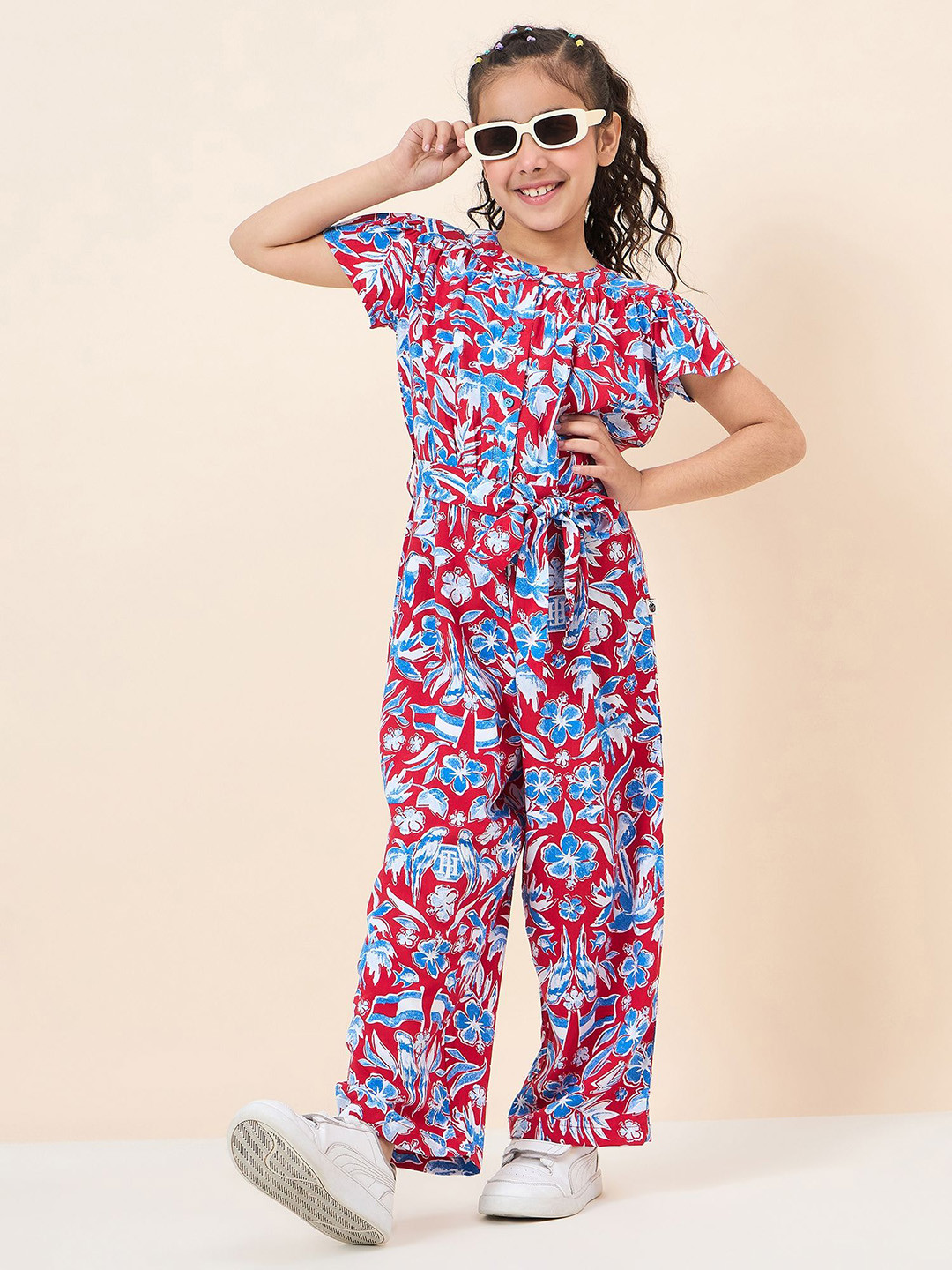 Stylo Bug Girls Fashion Floral Printed Round Neck Basic Jumpsuit