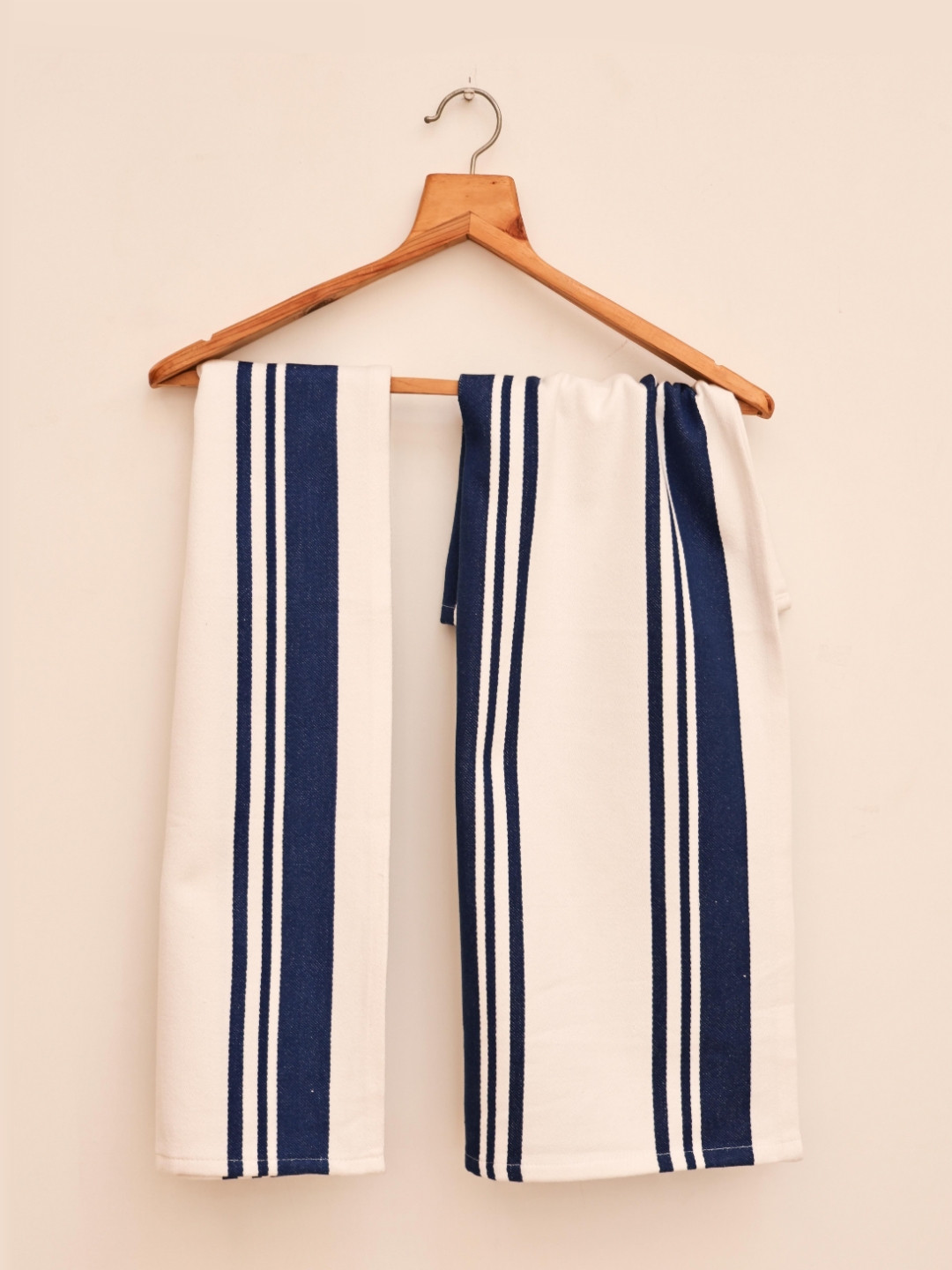 Ariana Beige & Navy-Blue 2 Pieces Striped Cotton Highly Absorbent Soft Kitchen Towels