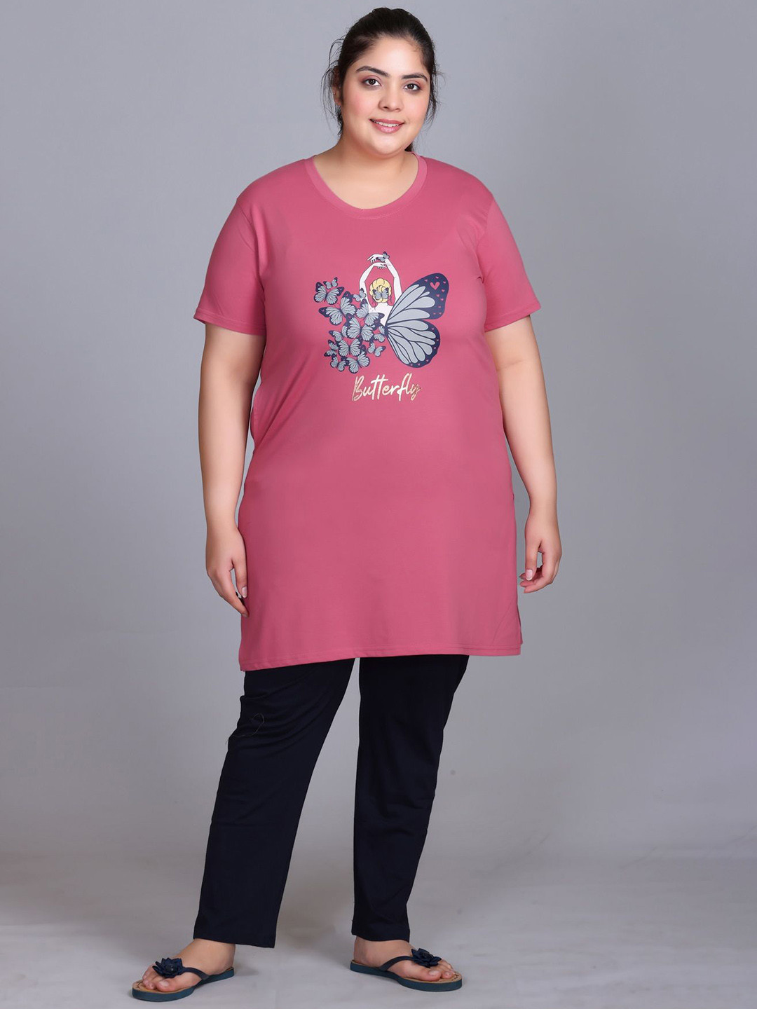 IN Love Women Plus Size Graphic Printed T-shirt & Pyjamas Night suit