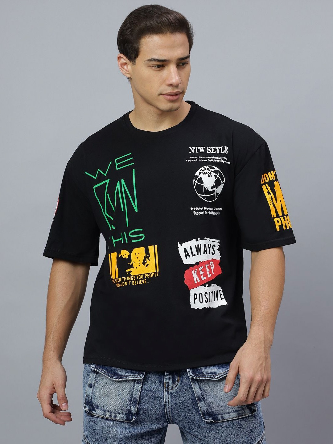 Crazybee T-shirt Men Graphic Printed Round Neck Cotton Relaxed Fit T-shirt