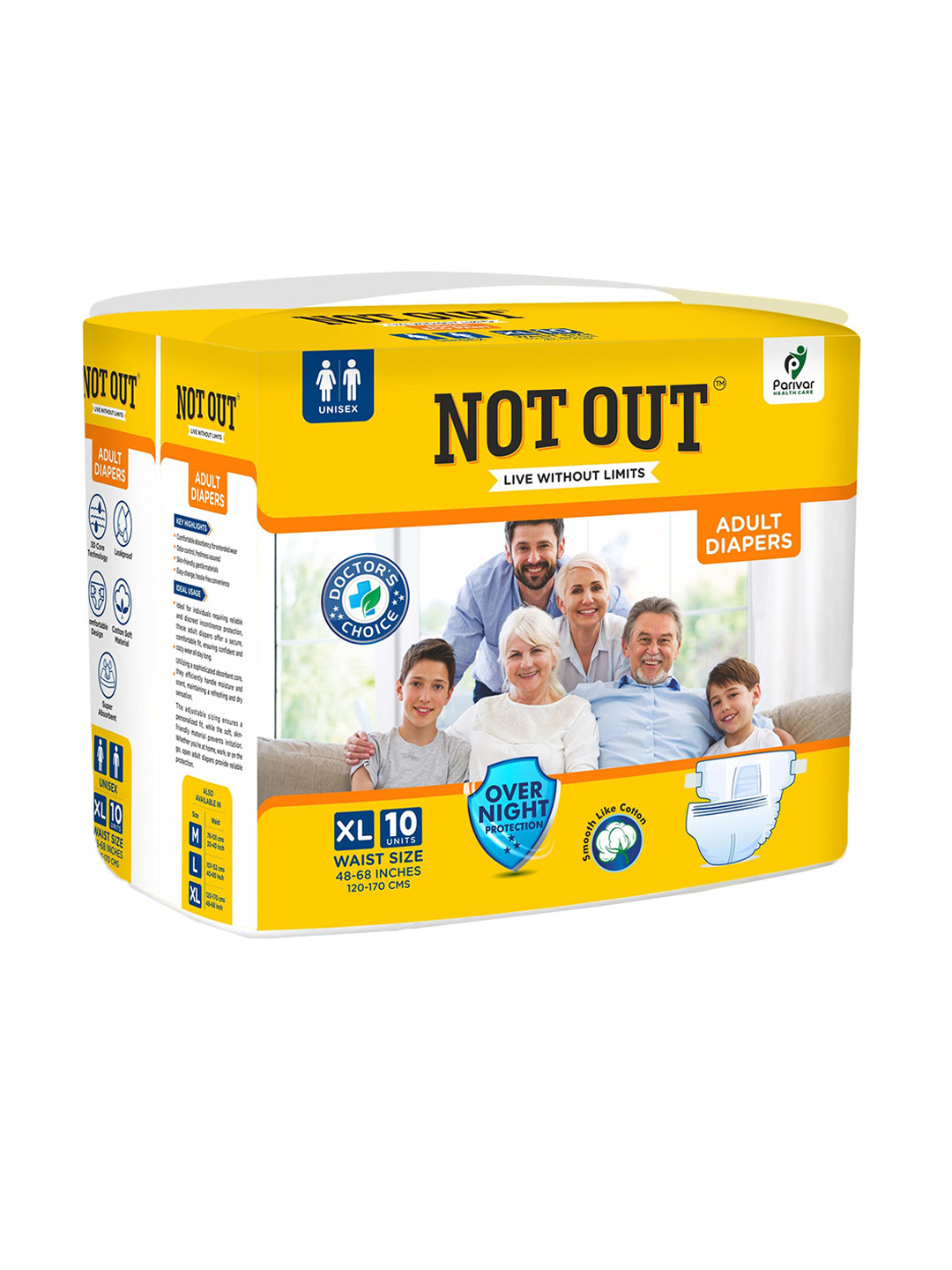 Not Out Unisex 3D Core Technology Adult Diapers - 10 Pieces - XL
