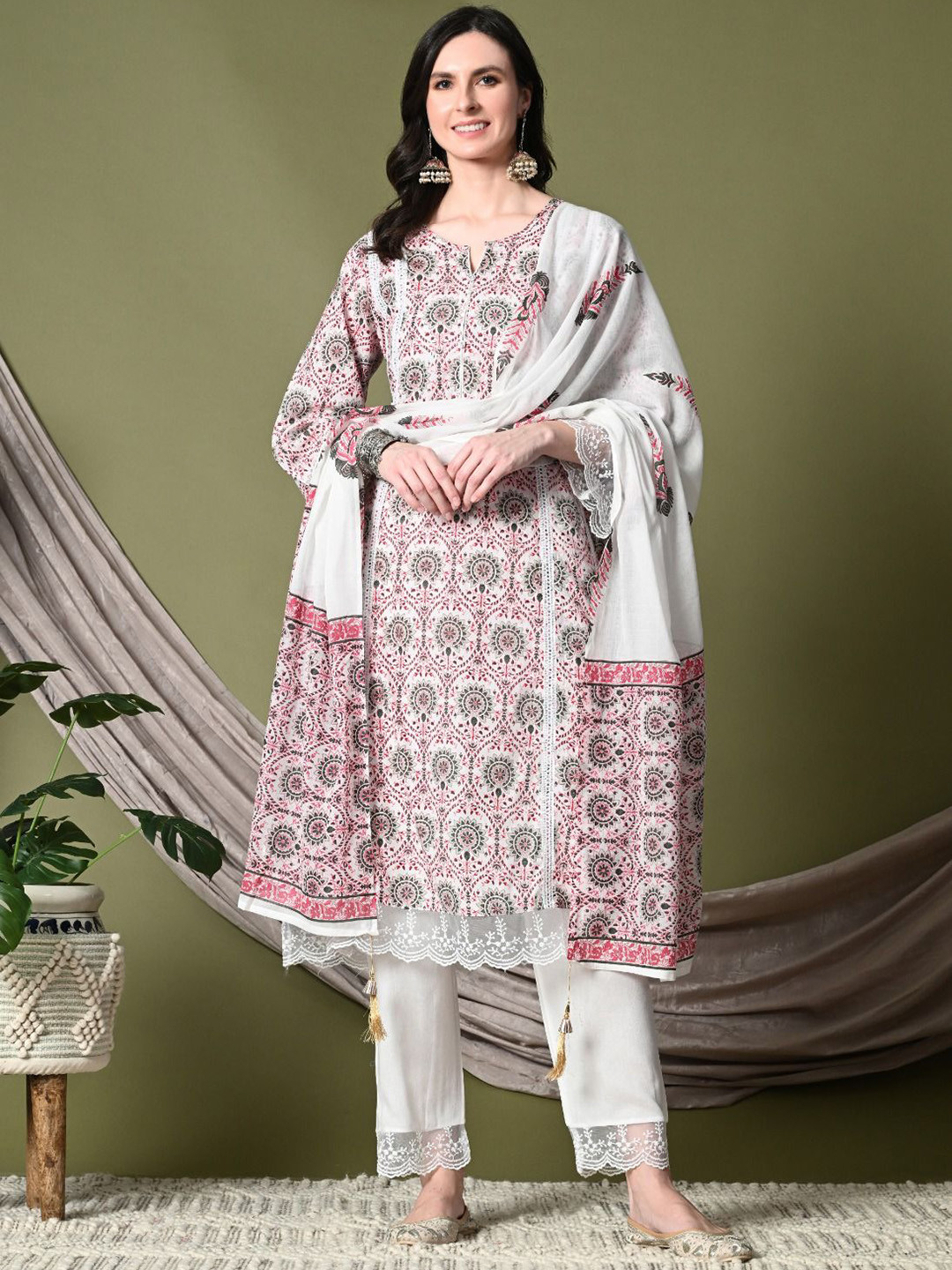 KAMODIAZ Women Printed Regular Pure Cotton Kurta with Pyjamas & With Dupatta