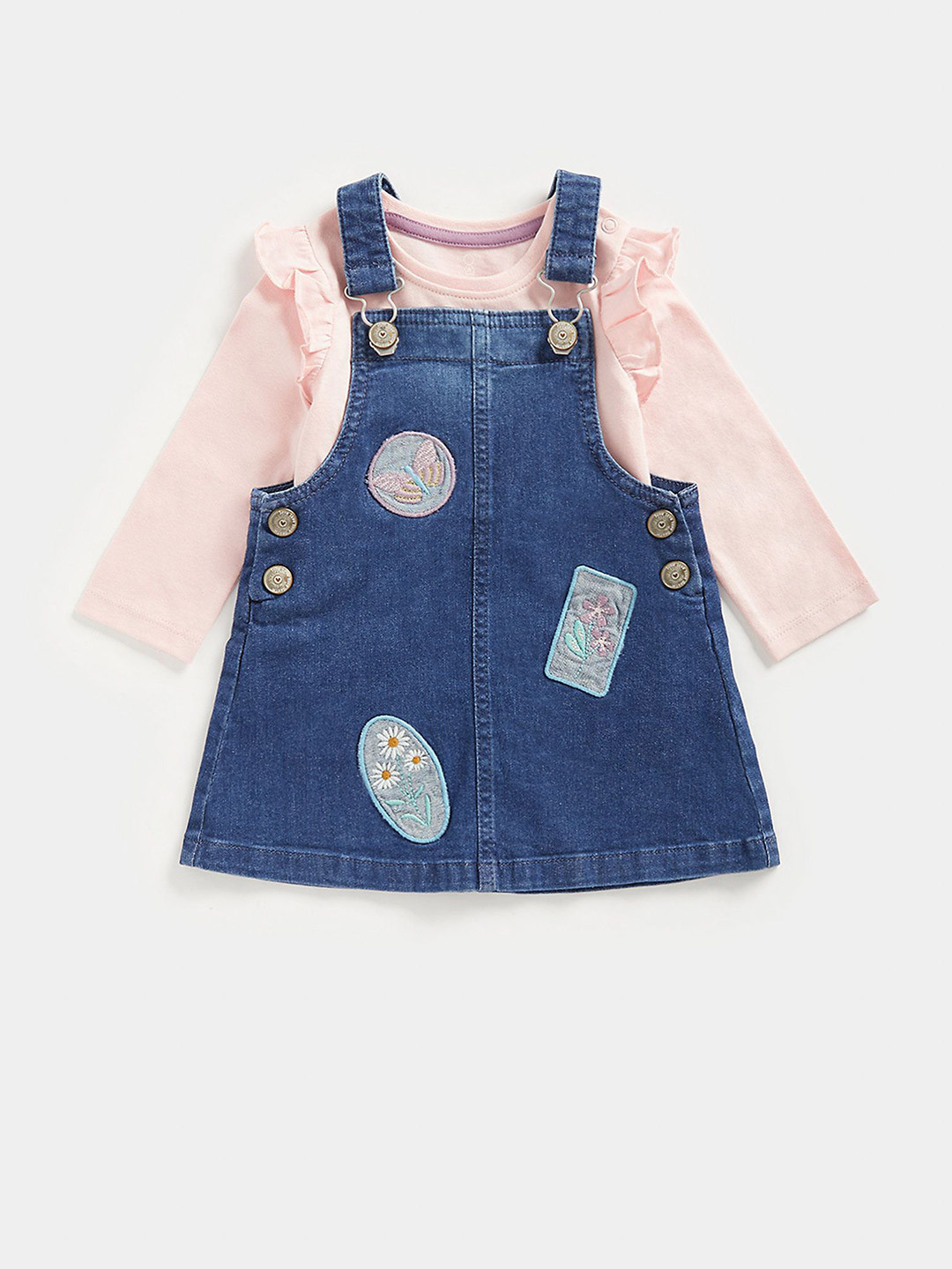 mothercare Girl Embroidery Round Neck Pinafore Dress