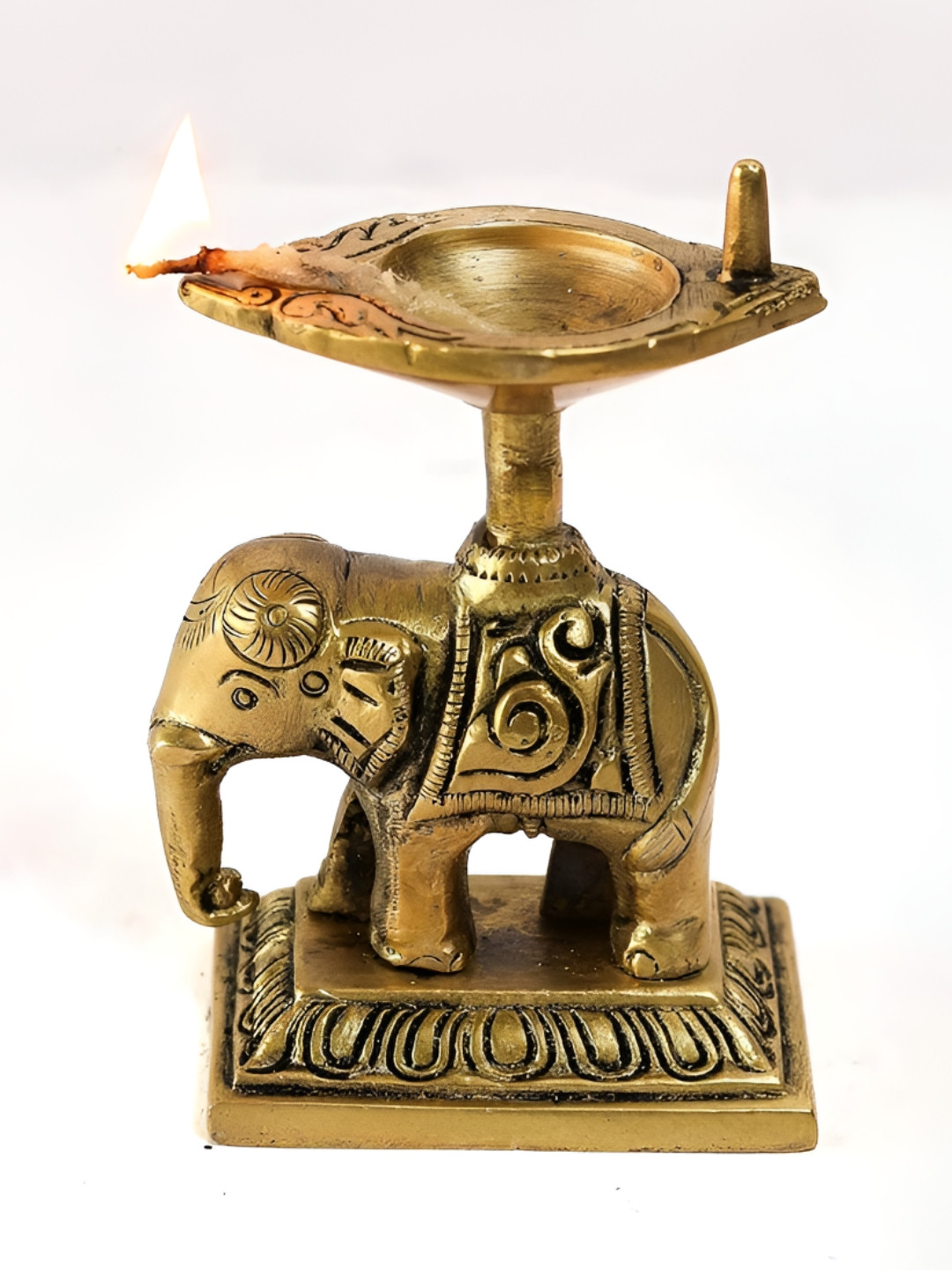 The Spiritual Living Gold-Toned Enameled Elephant Oil Lamp Diya