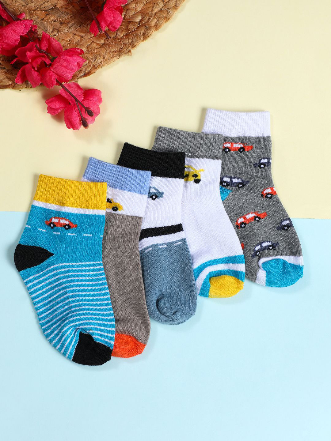 YK Infant Boys Pack Of 5 Pair Patterned Ankle-Length Socks