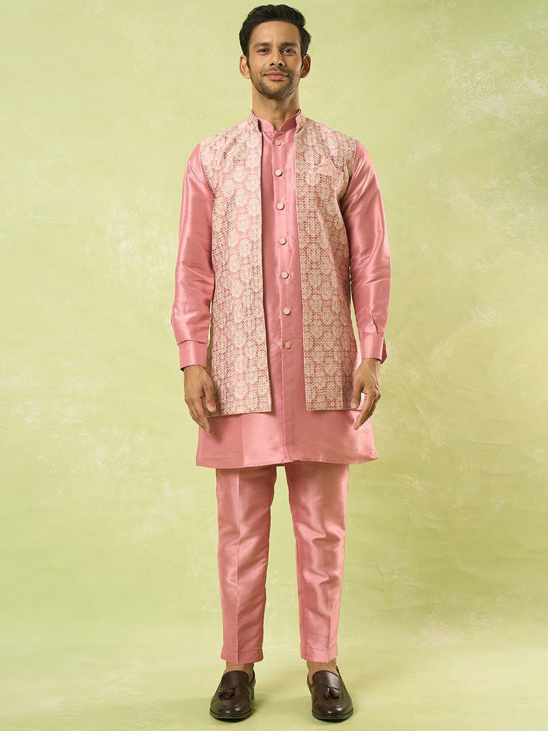 Arihant Rai Sinha Men Pure Silk Kurta Set and Nehru Jacket