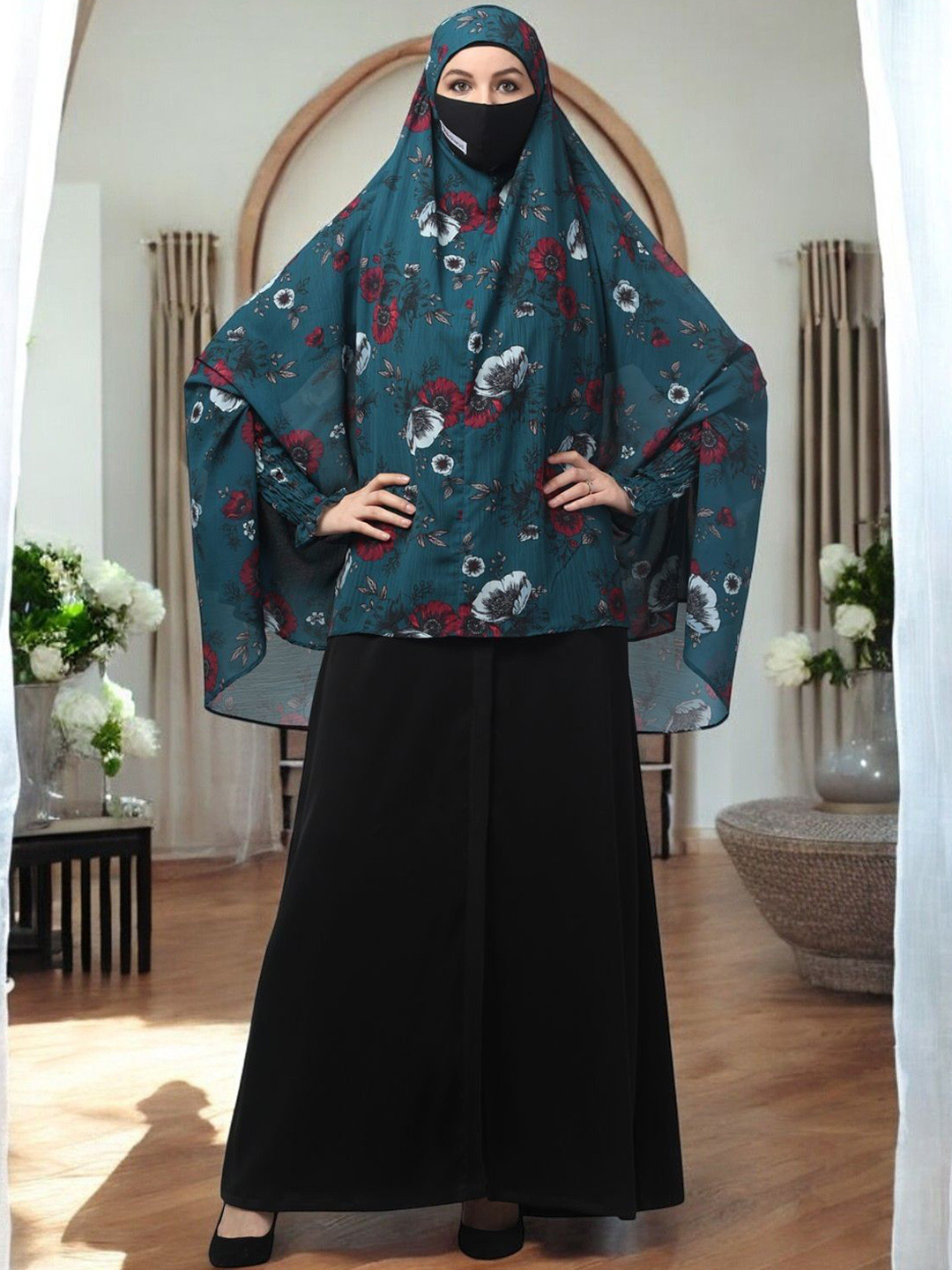 BASHARIYA Printed Khimar Hijab With Mouth Piece