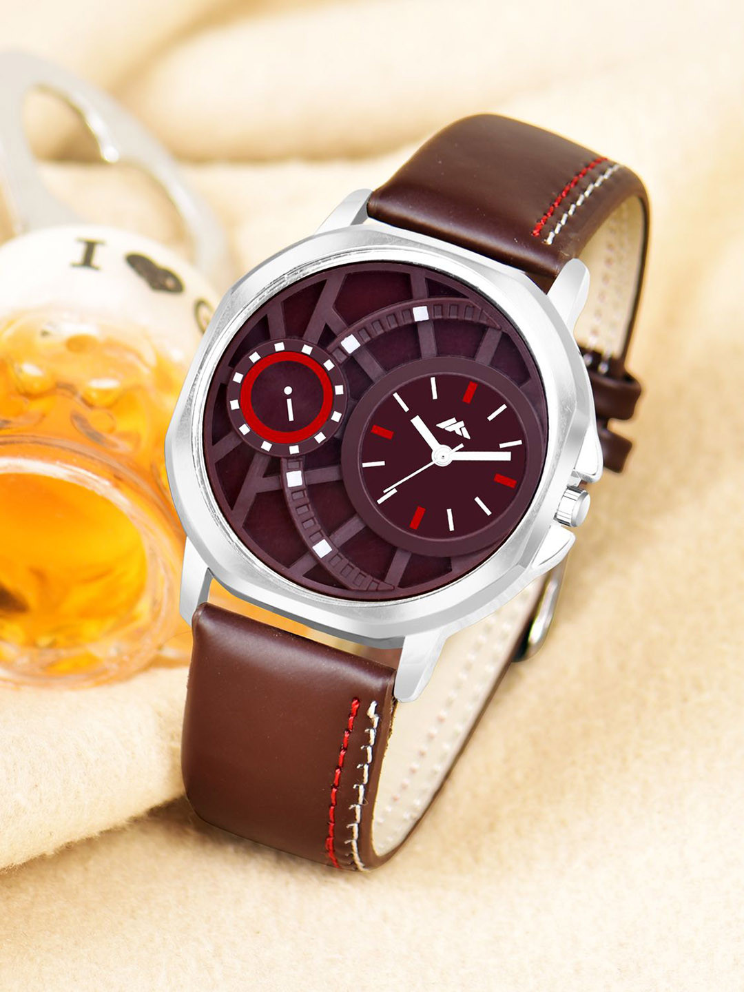 Shocknshop Men Brass Dial & Leather Straps Analogue Watch MT46