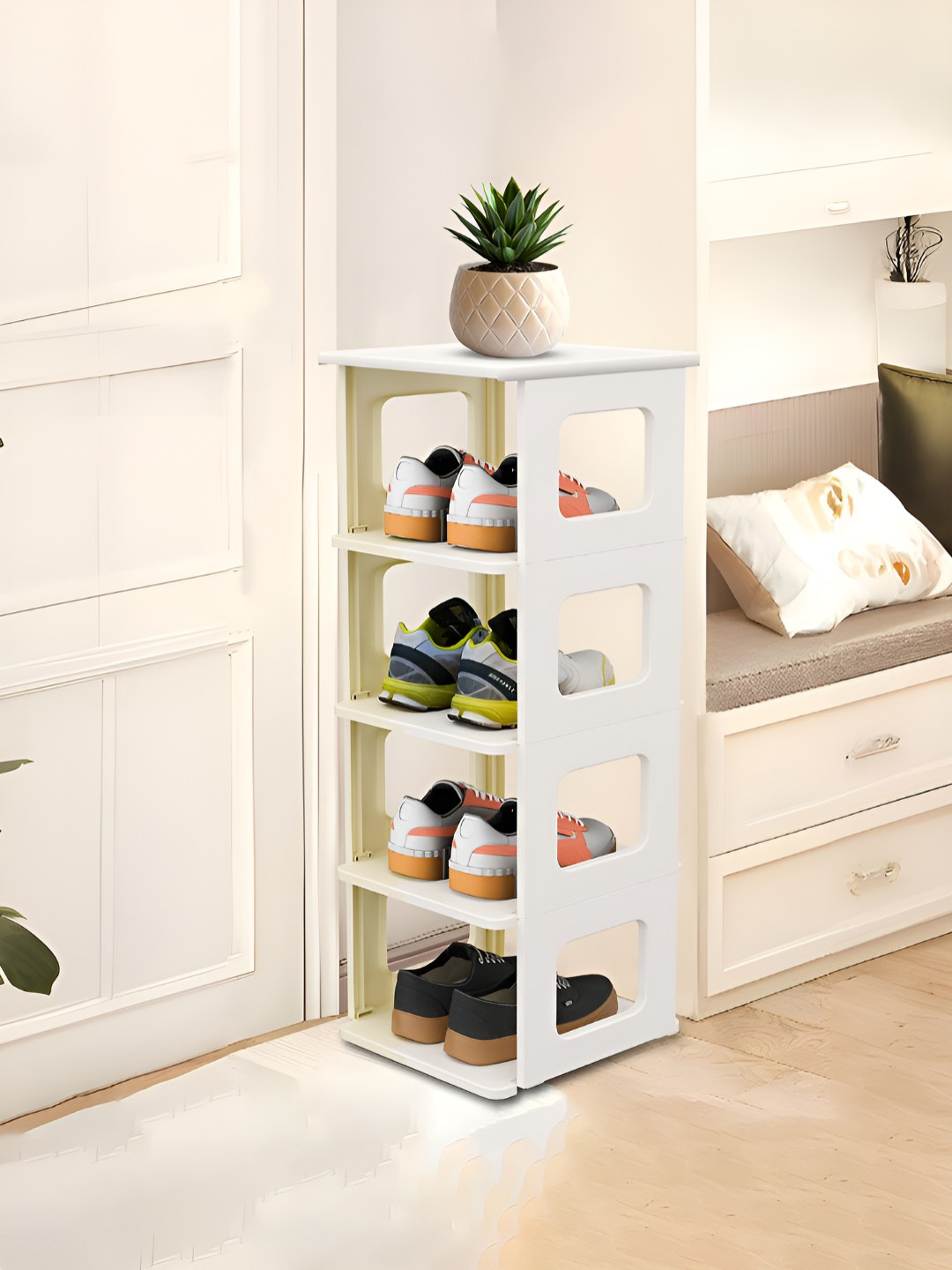 Kuber Industries Plastic Stackable 4 Layer Shoes Rack for Indoor Outdoor