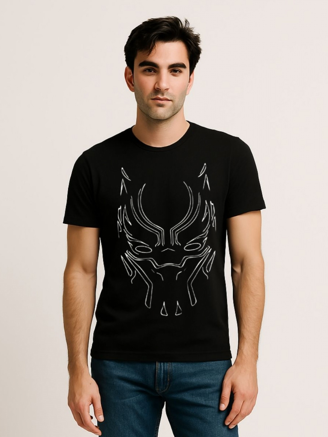 Be Crazy Men Black Panther Graphic Printed Round Neck Cotton T-shirt