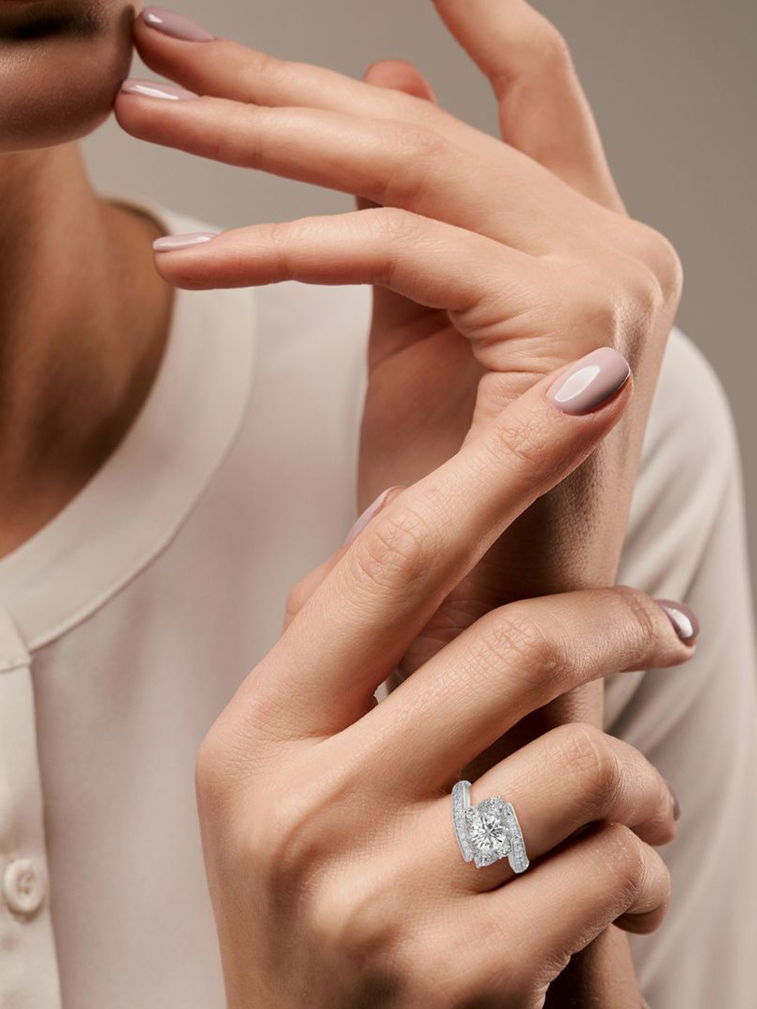 DressBerry Silver-Plated Cubic Zirconia-Studded Engagement Finger Ring