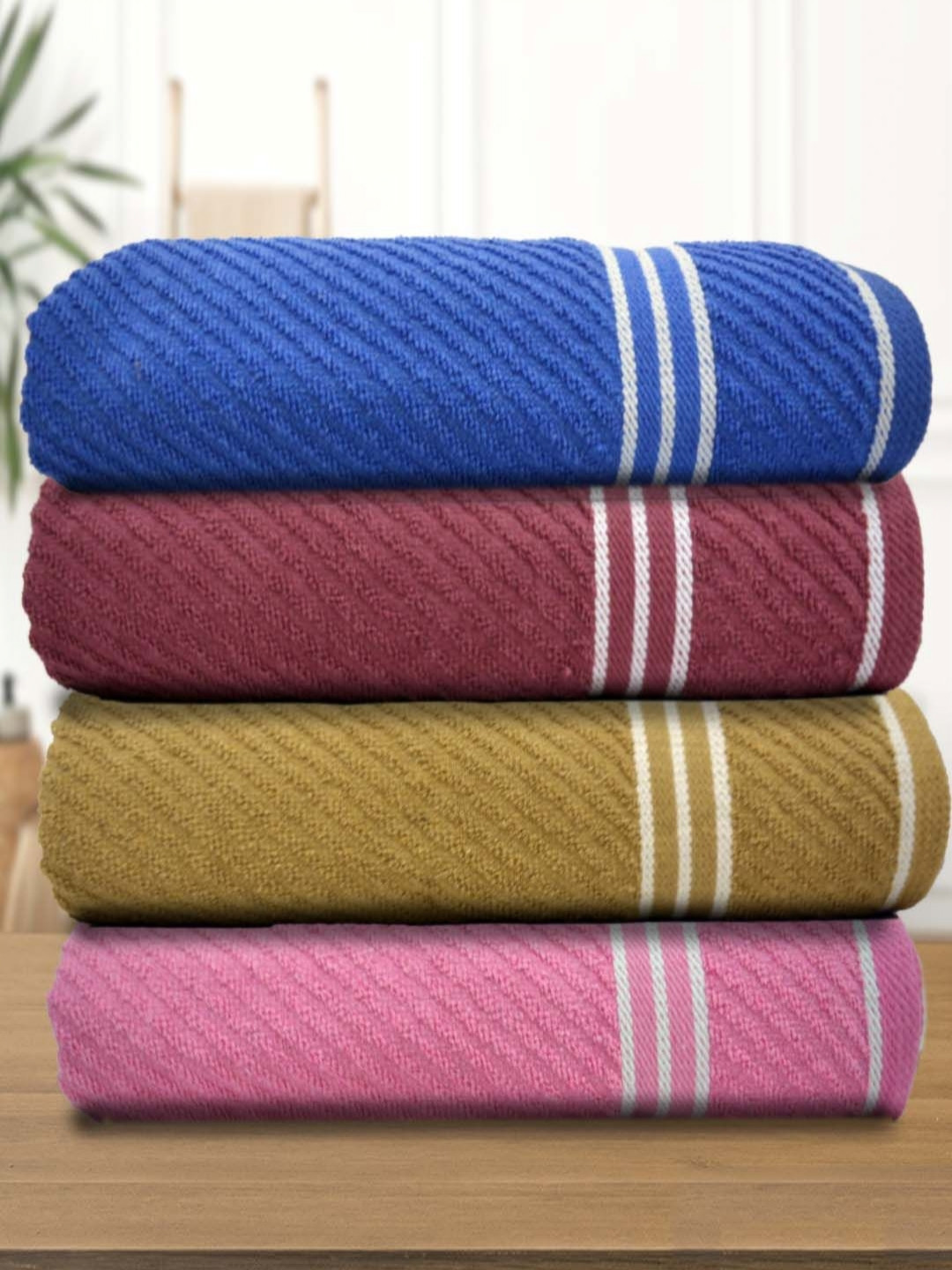 Myntra Elegant Homes Mustard And Maroon 4 Pieces Cotton 400 GSM Bath Towels