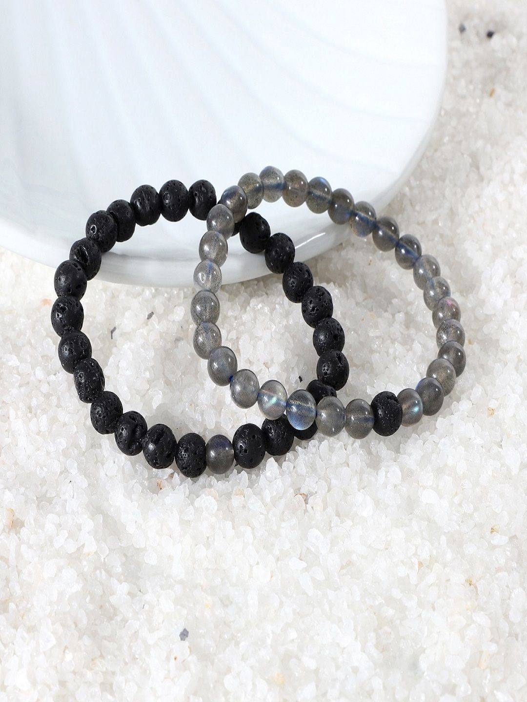 Nirvana Set Of 2 Labradorite Beaded Elasticated Bracelet