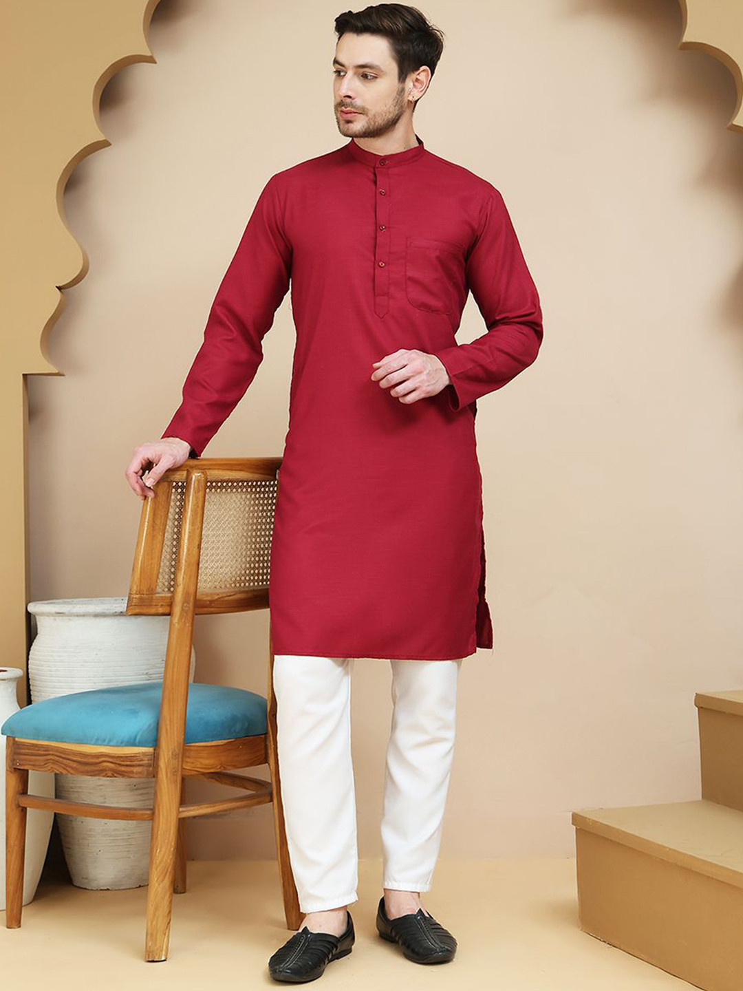 Anouk Mirage Mandarin Collar Pure Cotton Straight Kurta with Pyjamas