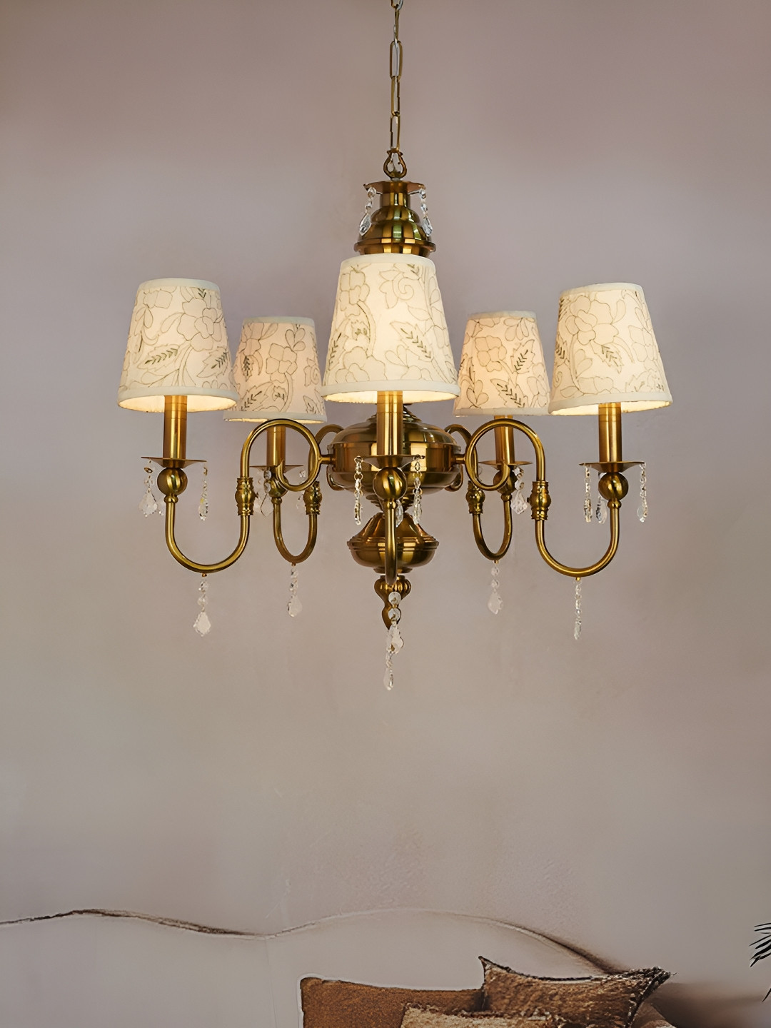 Fos Lighting Gold-Toned Printed 5-Light Chandelier Aluminium Ceiling Lamp
