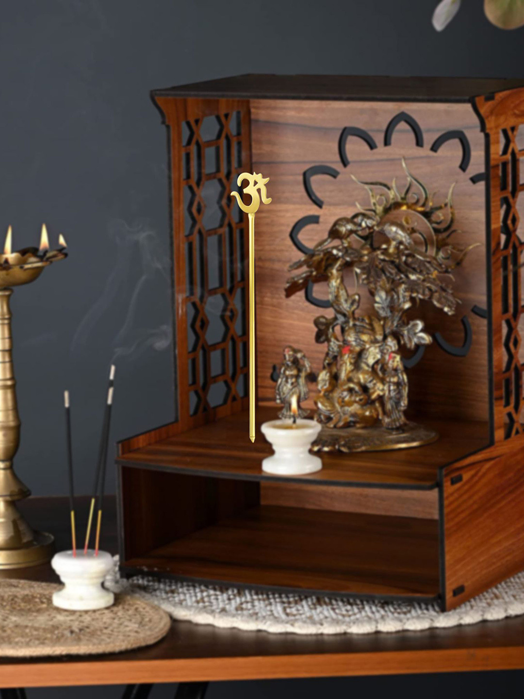 MEMOIR Gold-Toned Textured Brass Om Stick