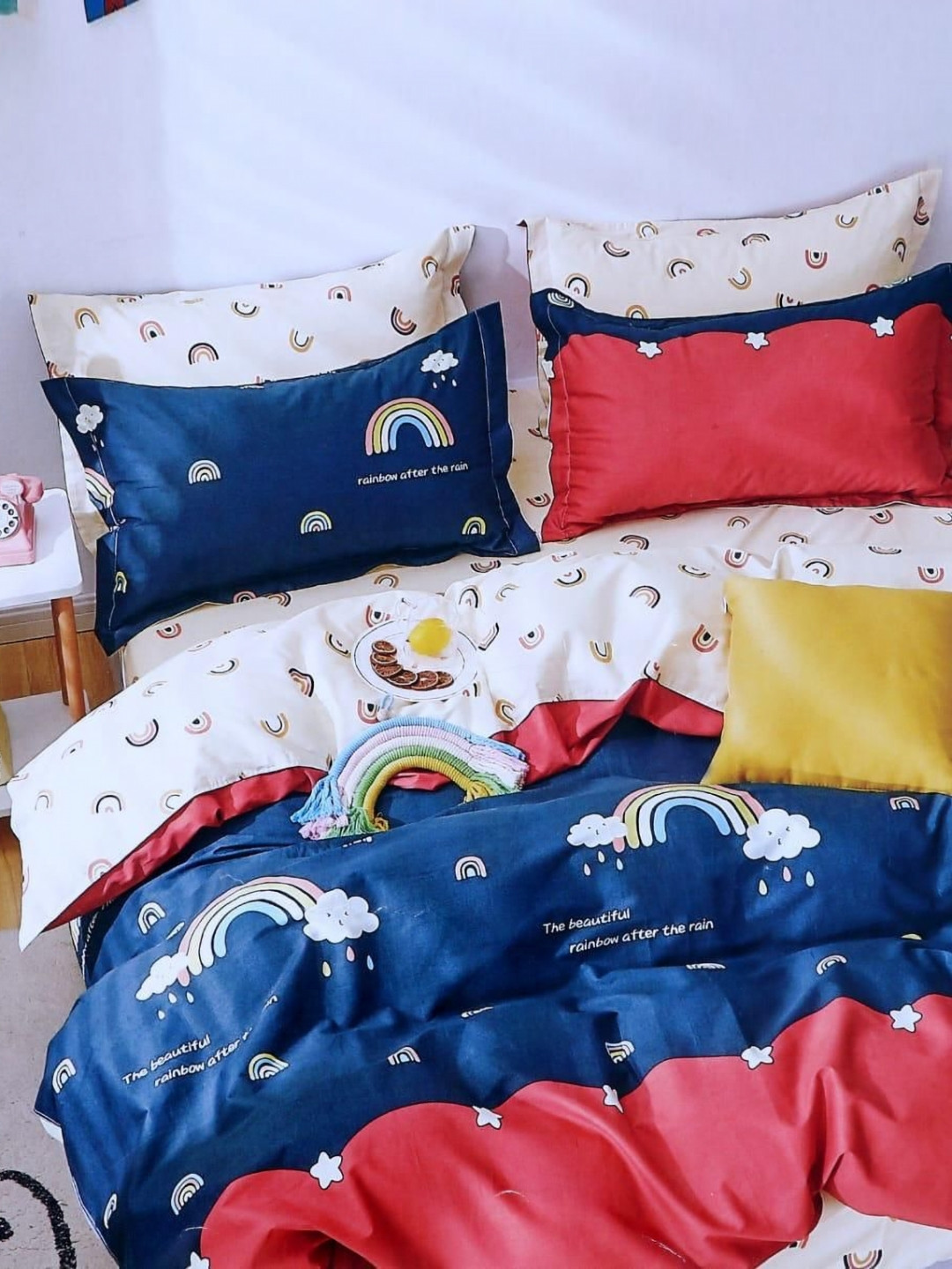 KIDS WONDERS Navy Blue Conversational Microfiber 160 TC King Bedsheet with 2 Pillow Covers-228 x 254 cm