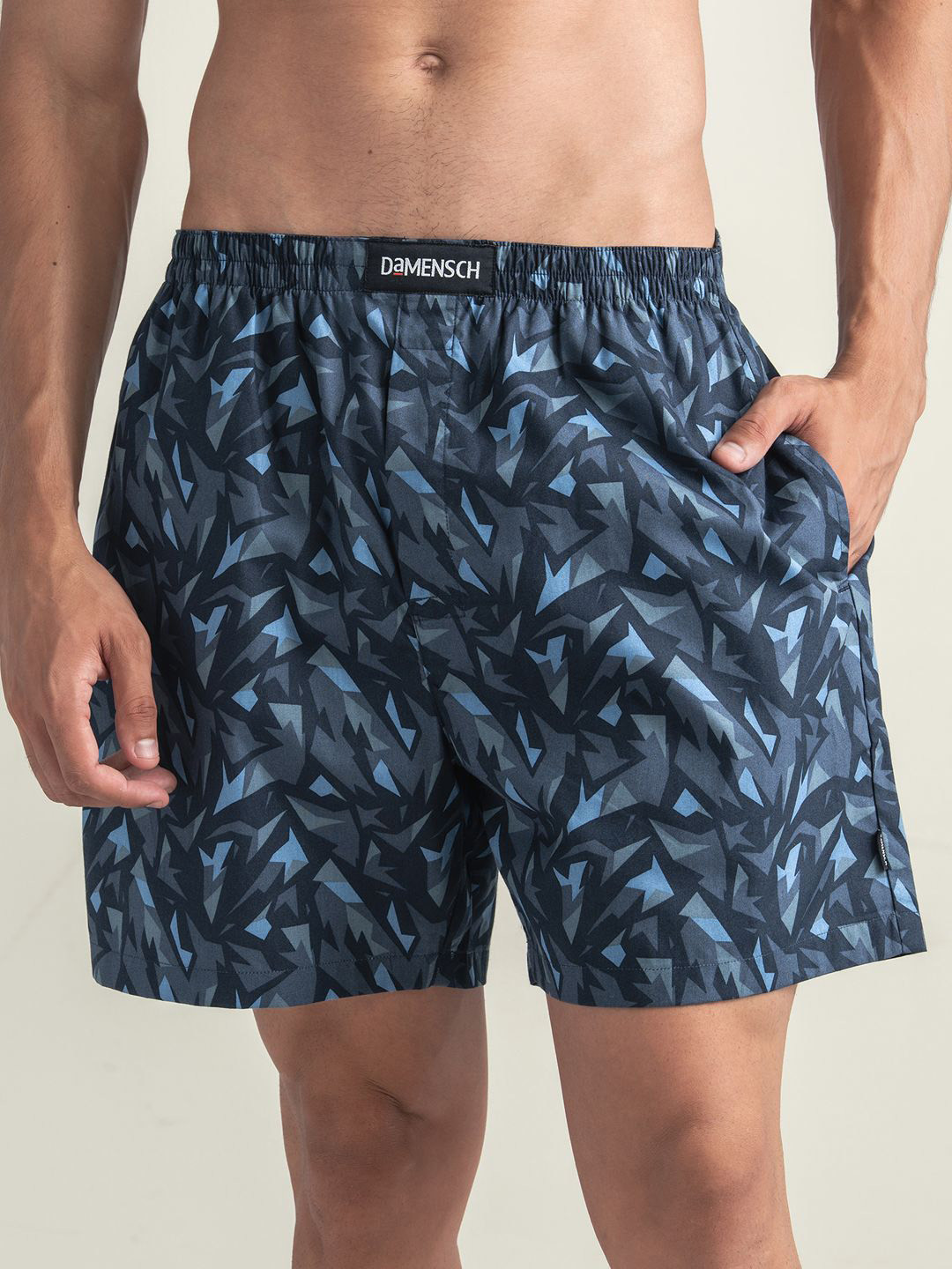 DaMENSCH Printed Pure Cotton Ultra-Light Boxer -BS1002-SKYBLK