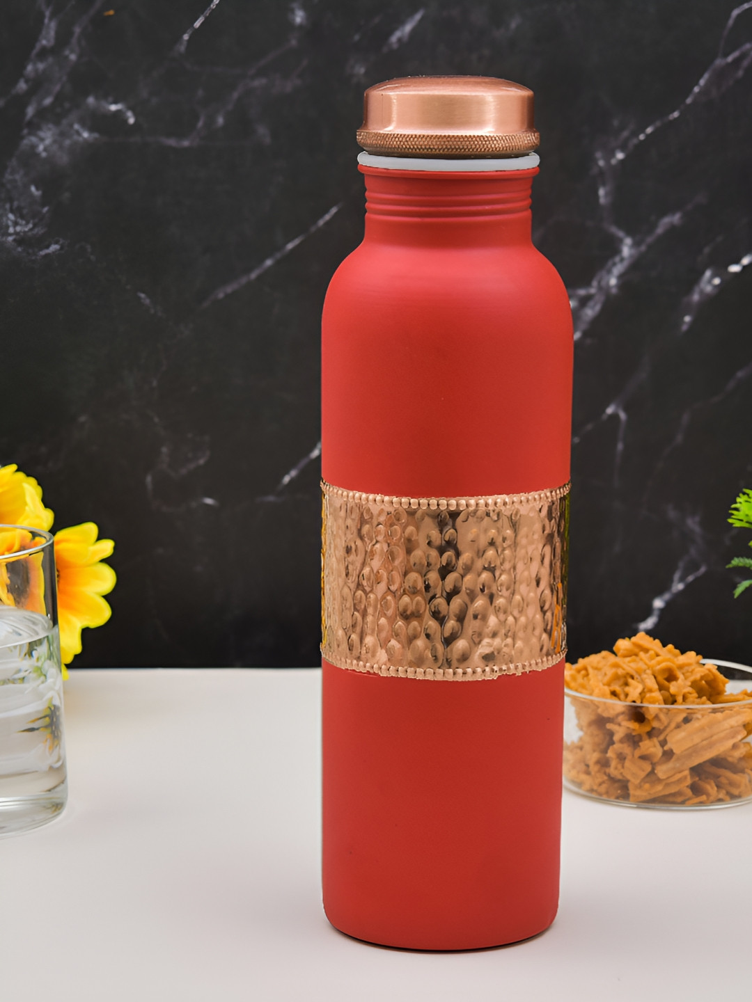 oggn Red Colourblocked Copper Spill Proof Water Bottle - 950ml