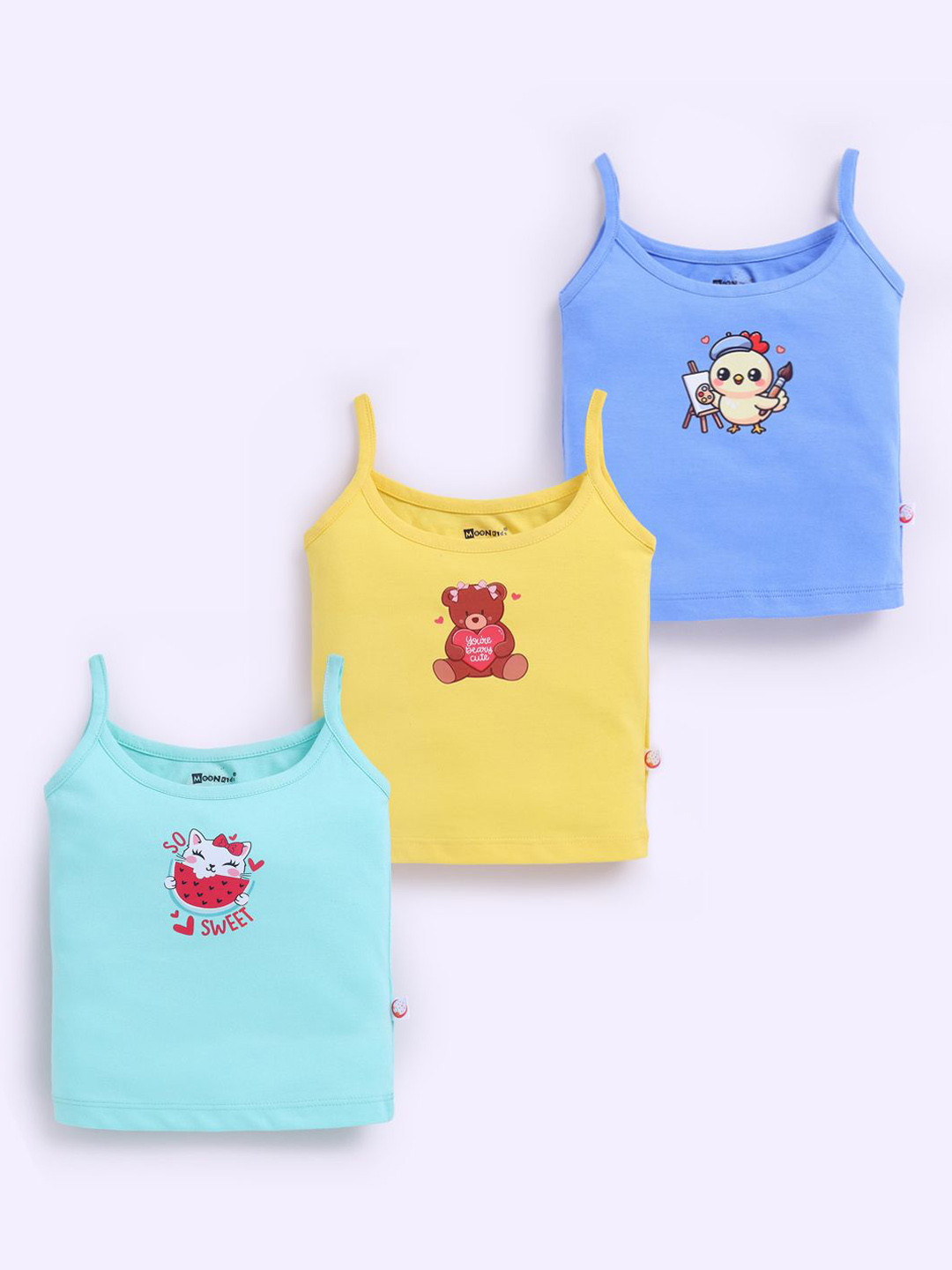 MooNKids Infant Kids Pack Of 3 Printed Cotton Basic Vests
