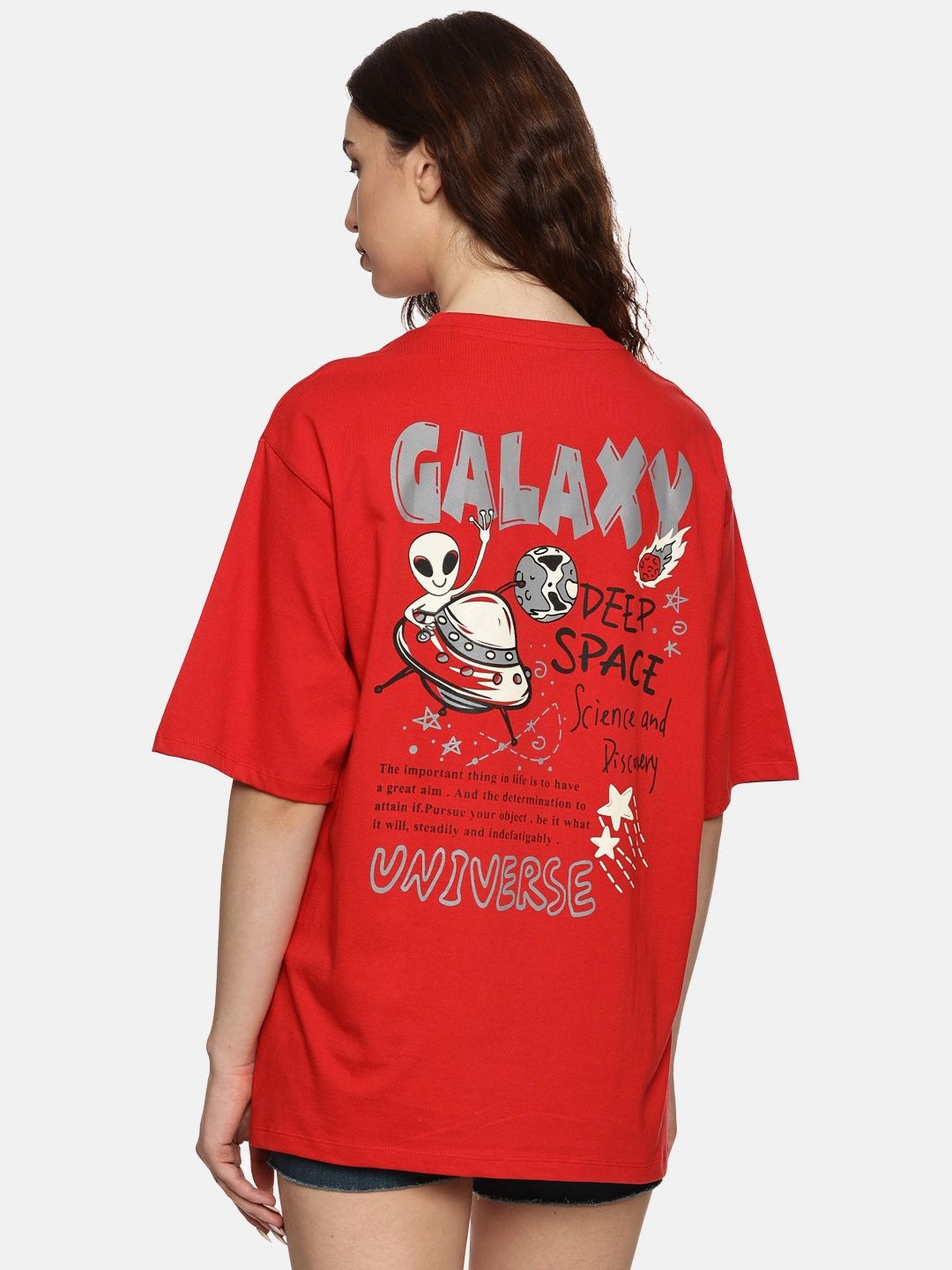 MORSE CODE Women Graphic Printed Round Neck Cotton Oversized T-shirt