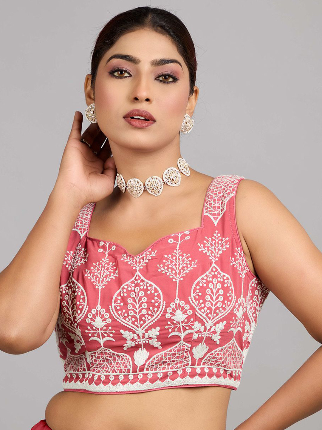 Ethnovog Embroidered Sweet Heart Neck Ready To Wear Saree Blouse