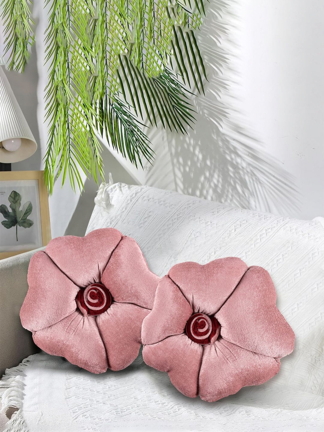 Myntra Elegant Homes 2Pcs Pink Flower Shaped Pre-Filled Cushions