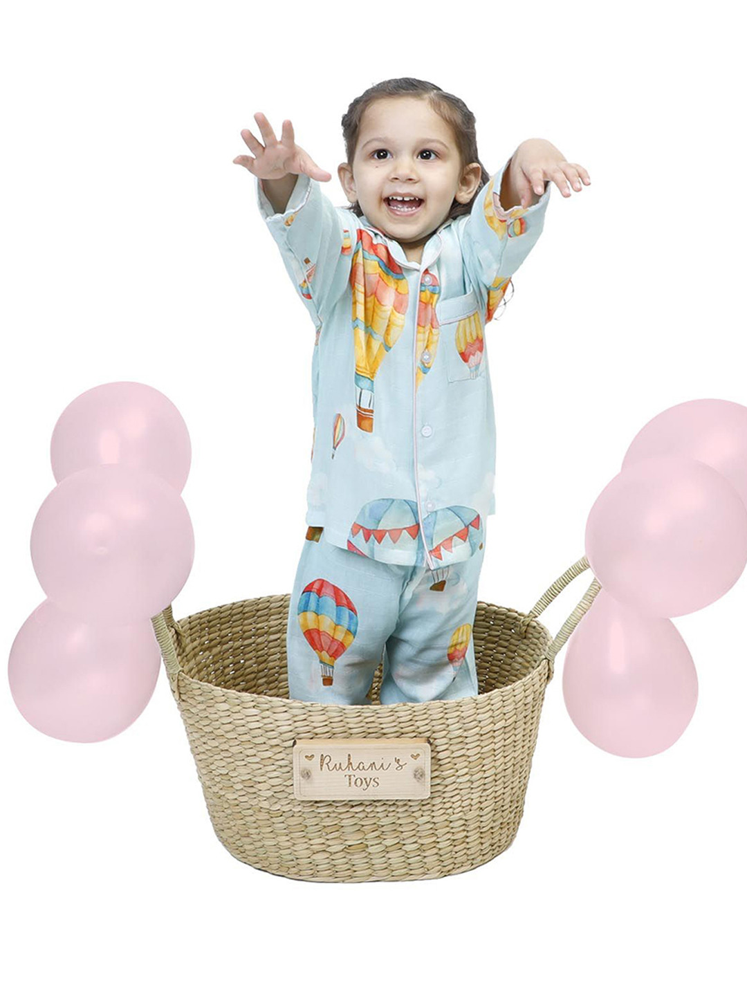 Snuggly Spaces Girls Printed Lapel Collar Night Suit