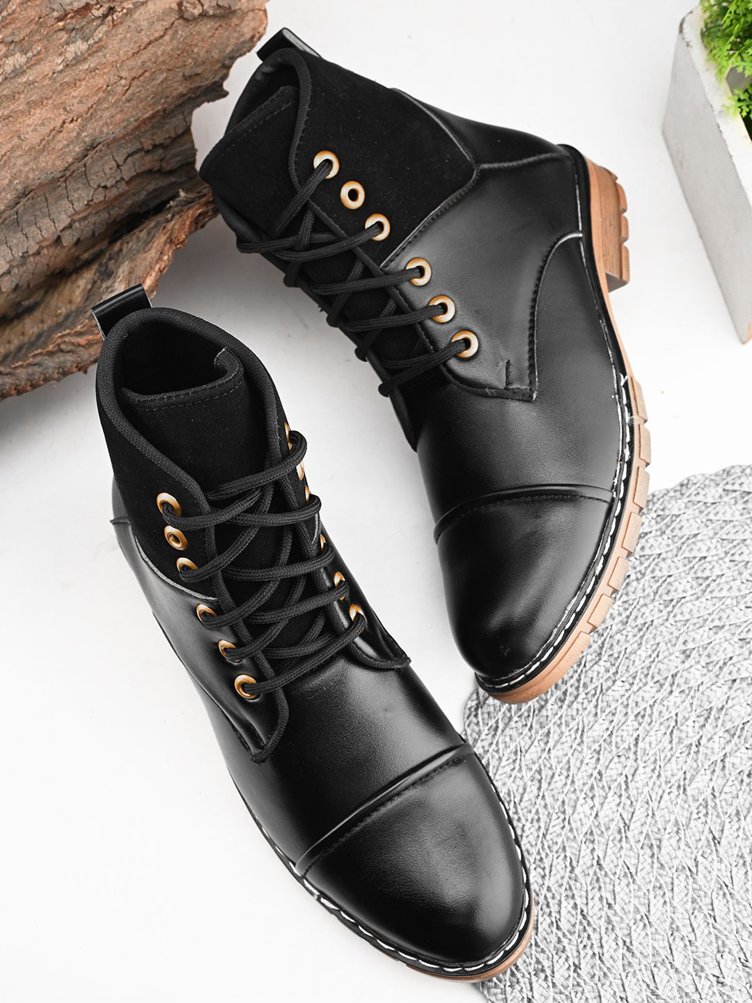ARIWA Men Casual Block-Heeled Regular Lace-Ups Boots